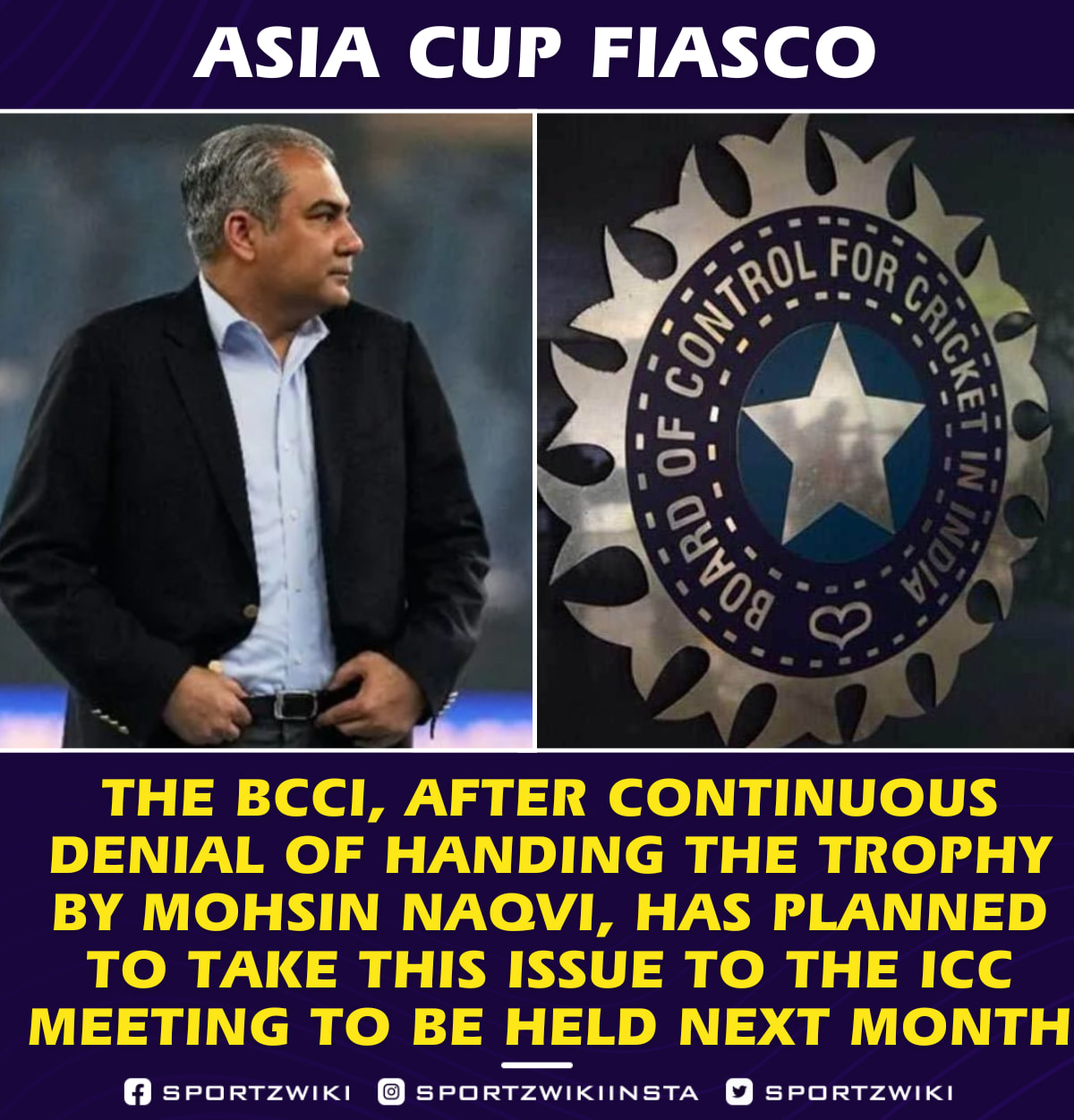 Sportz - BCCI to take the trophy handover dispute with Mohsin Naqvi to ...