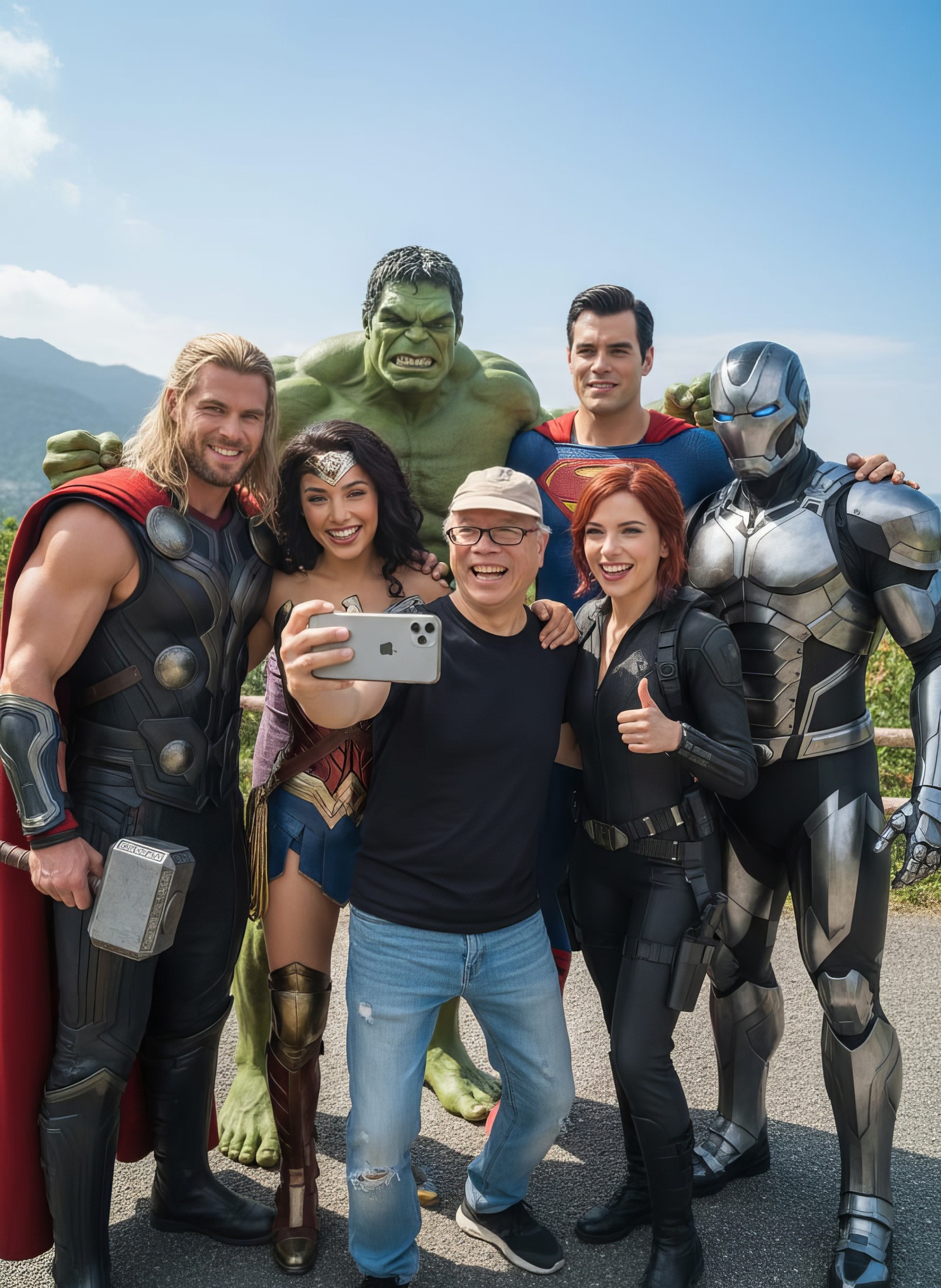 K Kwong - AI相 Prompt A ultra realistic group selfie, center is the ...