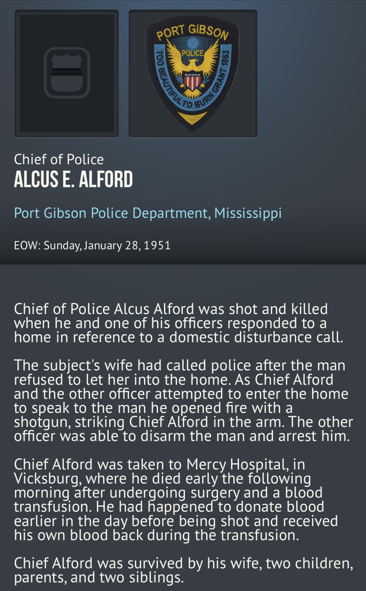Today we remember Chief of Police Alcus... - Mississippi COPS | Facebook