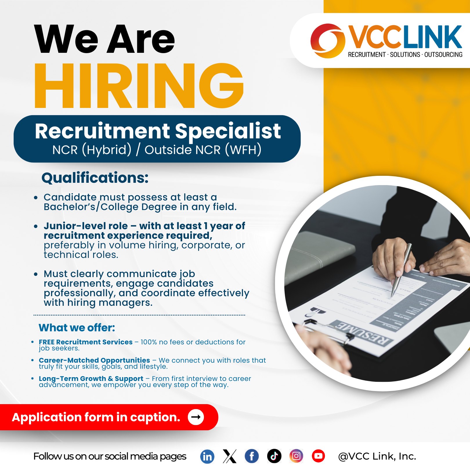 VCC Link, Inc. - We’re hiring! Recruitment Specialist –... | Facebook