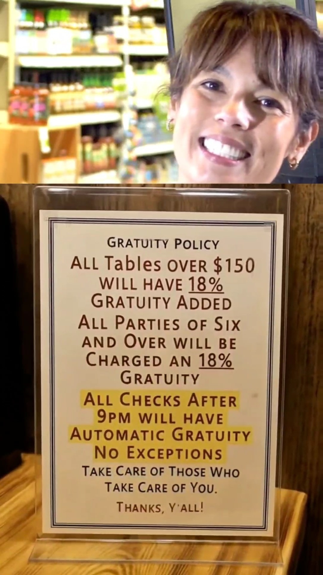 OfficeLife - Automatic 18% gratuity. Parties of six. Checks after 9pm ...