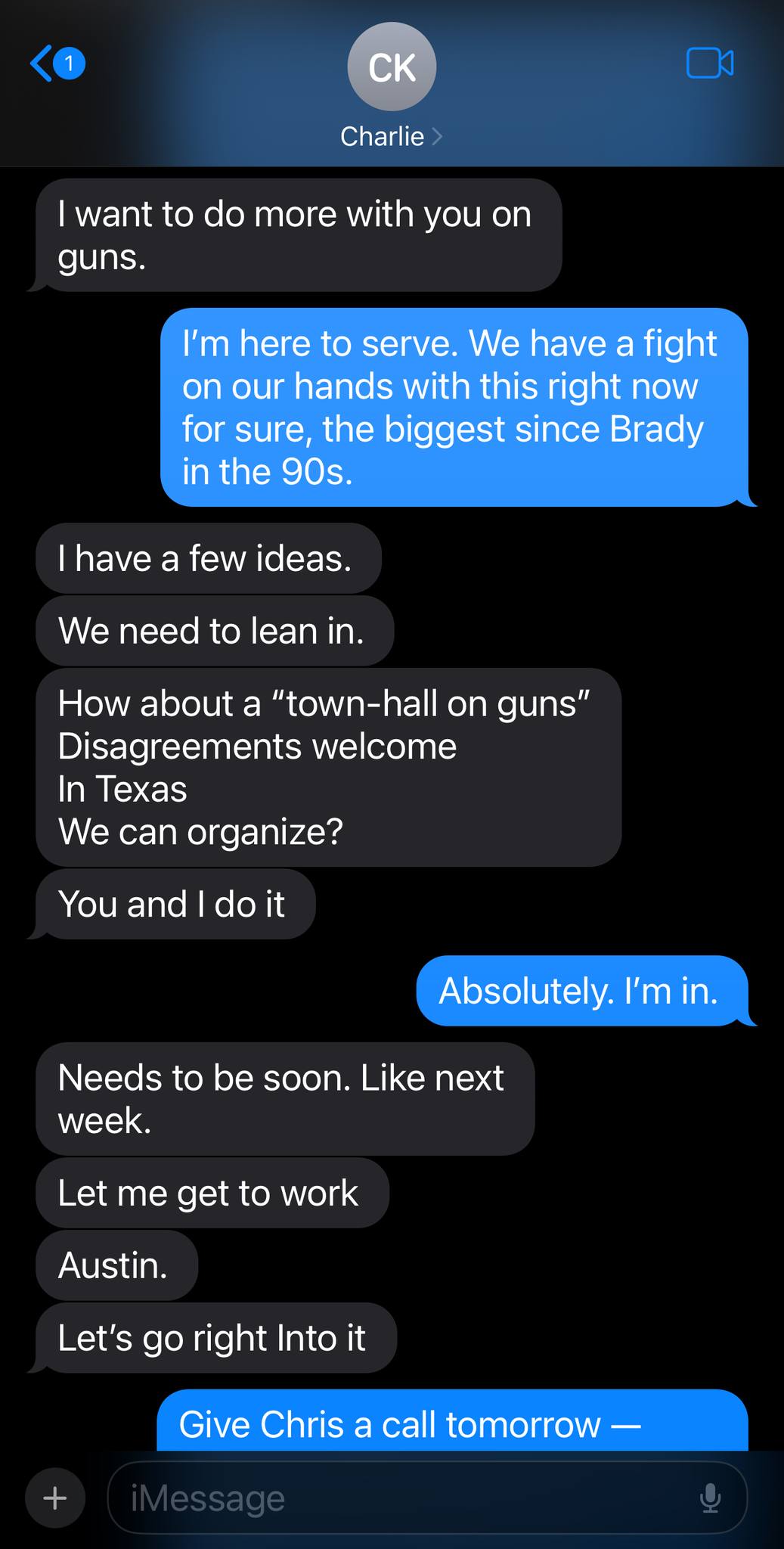Dana - One of my last text conversations with Charlie was about 2A ...