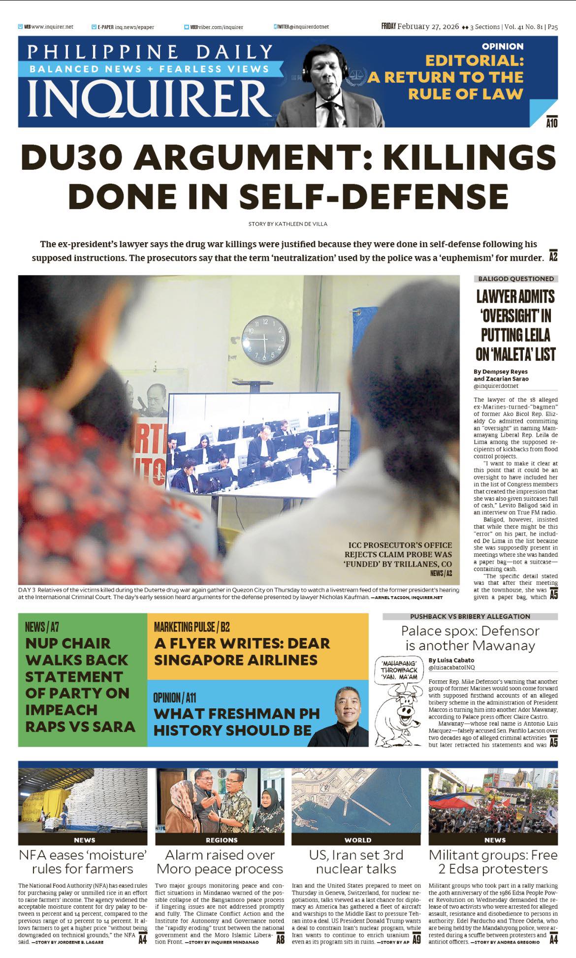 INQUIRER.net - Today's Inquirer front page (February 27, 2026) # ...
