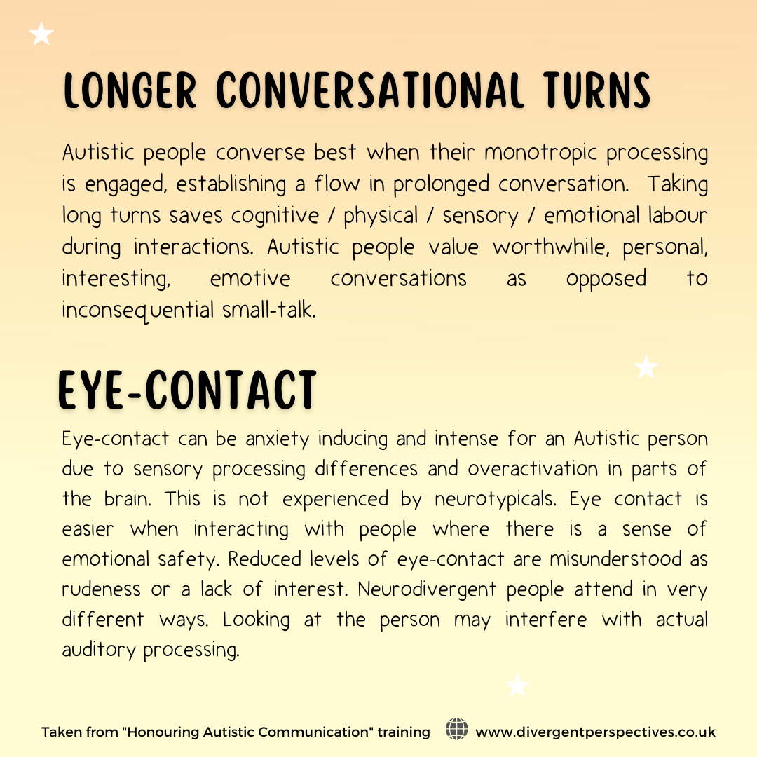 Autistic - LONGER CONVERSATIONAL TURNS: Autistic people converse best ...