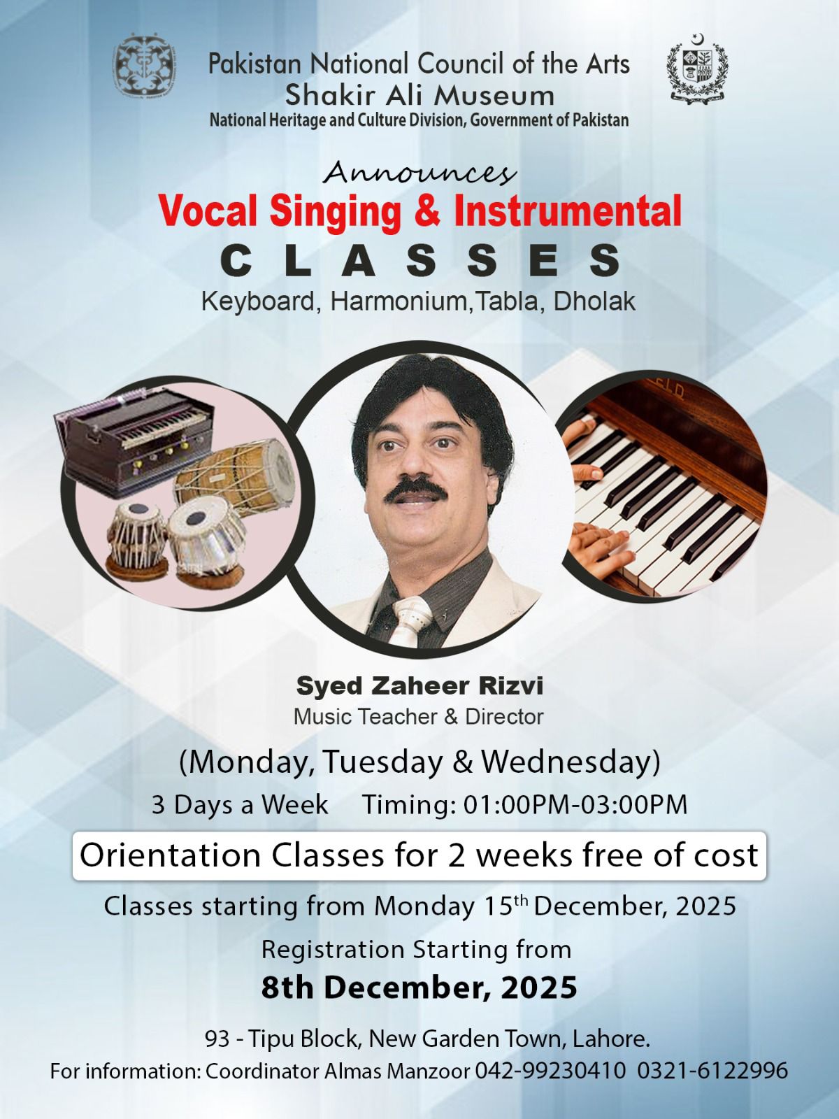 Shakir Ali - Shakir Ali Museum Lahore is pleased to offer vocal singing ...