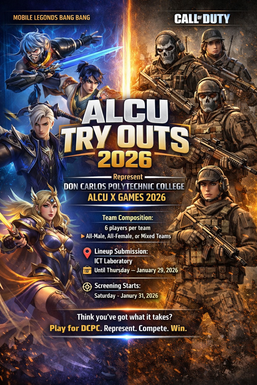DCPCOfficial - 🎮 ALCU TRY OUTS 2026 IS ON! 🔥 Don Carlos Polytechnic ...