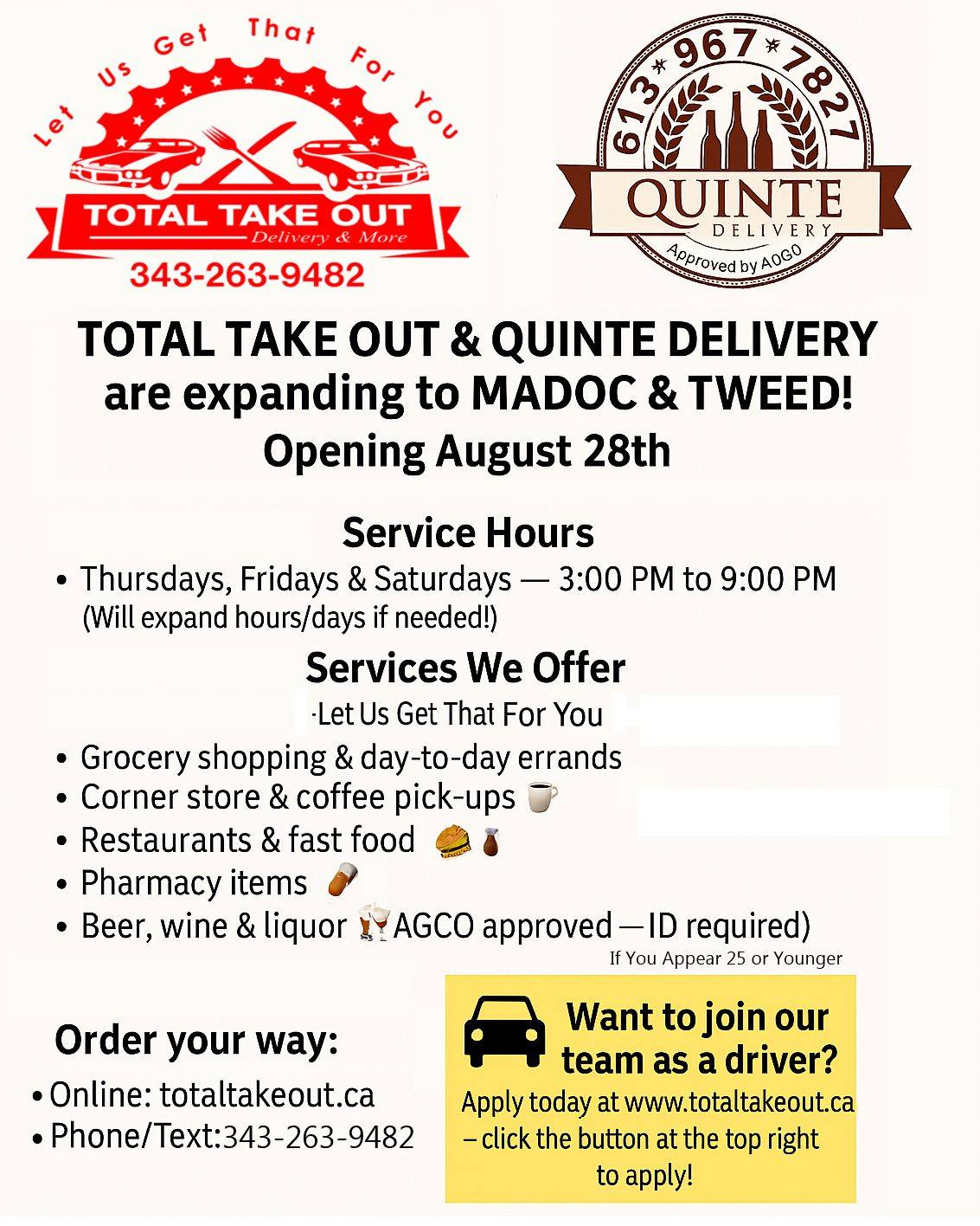 Quinte Delivery & Total... - Total Take Out & Parcel Delivery | Facebook