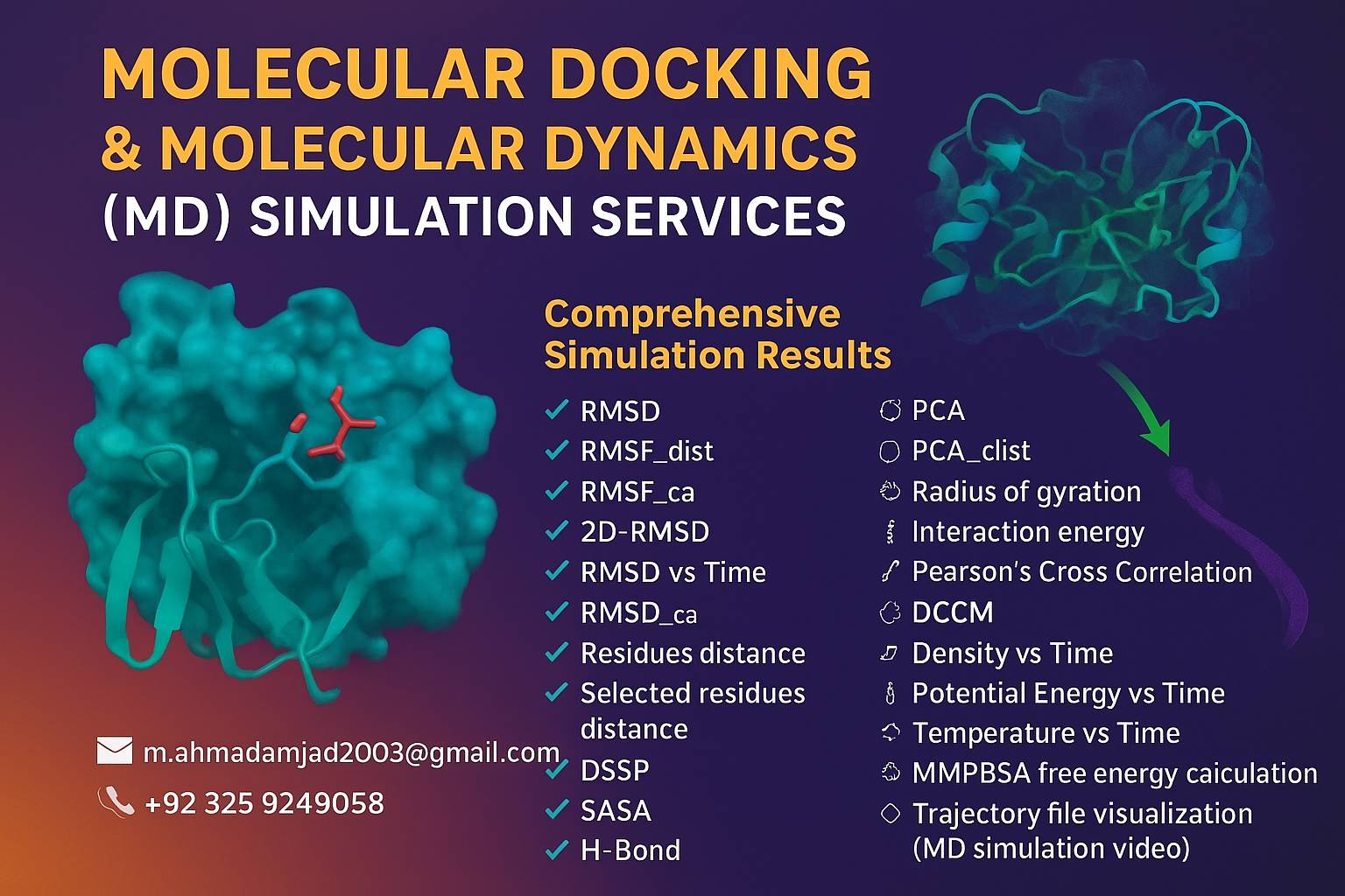 Molecular Docking & MD Simulations | +923259249058 | Facebook