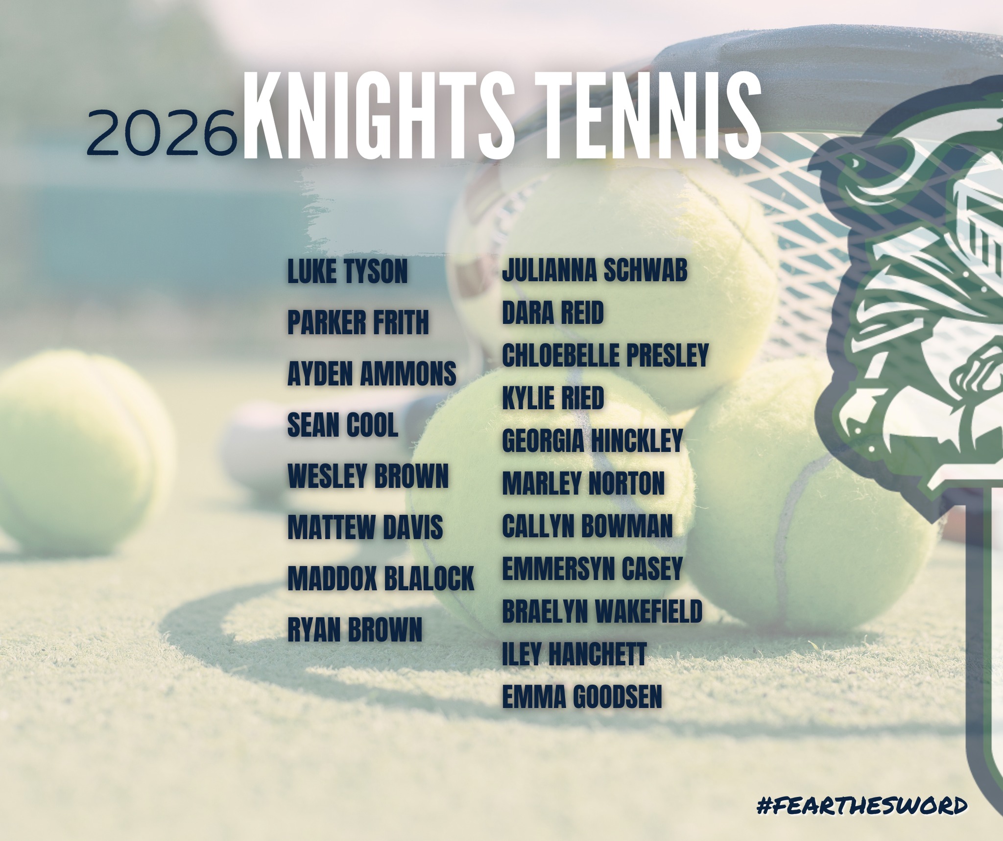 Northside - We are excited to announce our 2025–2026 Knights Tennis ...
