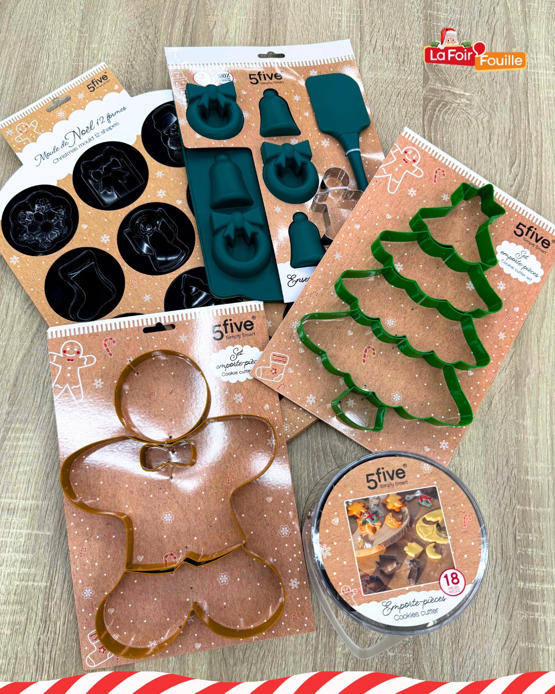 KESPER Kit Pâtisserie Enfant 5 Pièces – Rouleau, Fouet, 2 Emporte-pièces, Boîte à Biscuits – Noël, Dès 3 Ans