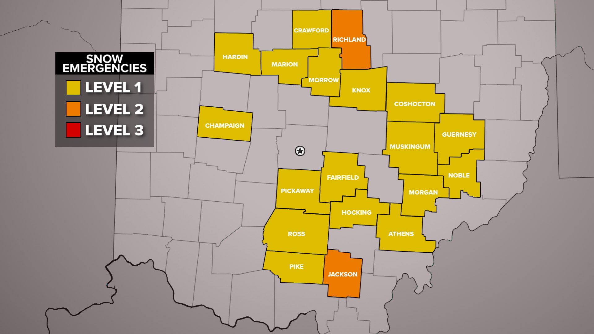 10TV - SNOW EMERGENCIES: Several counties are under a Level 1 or Level ...