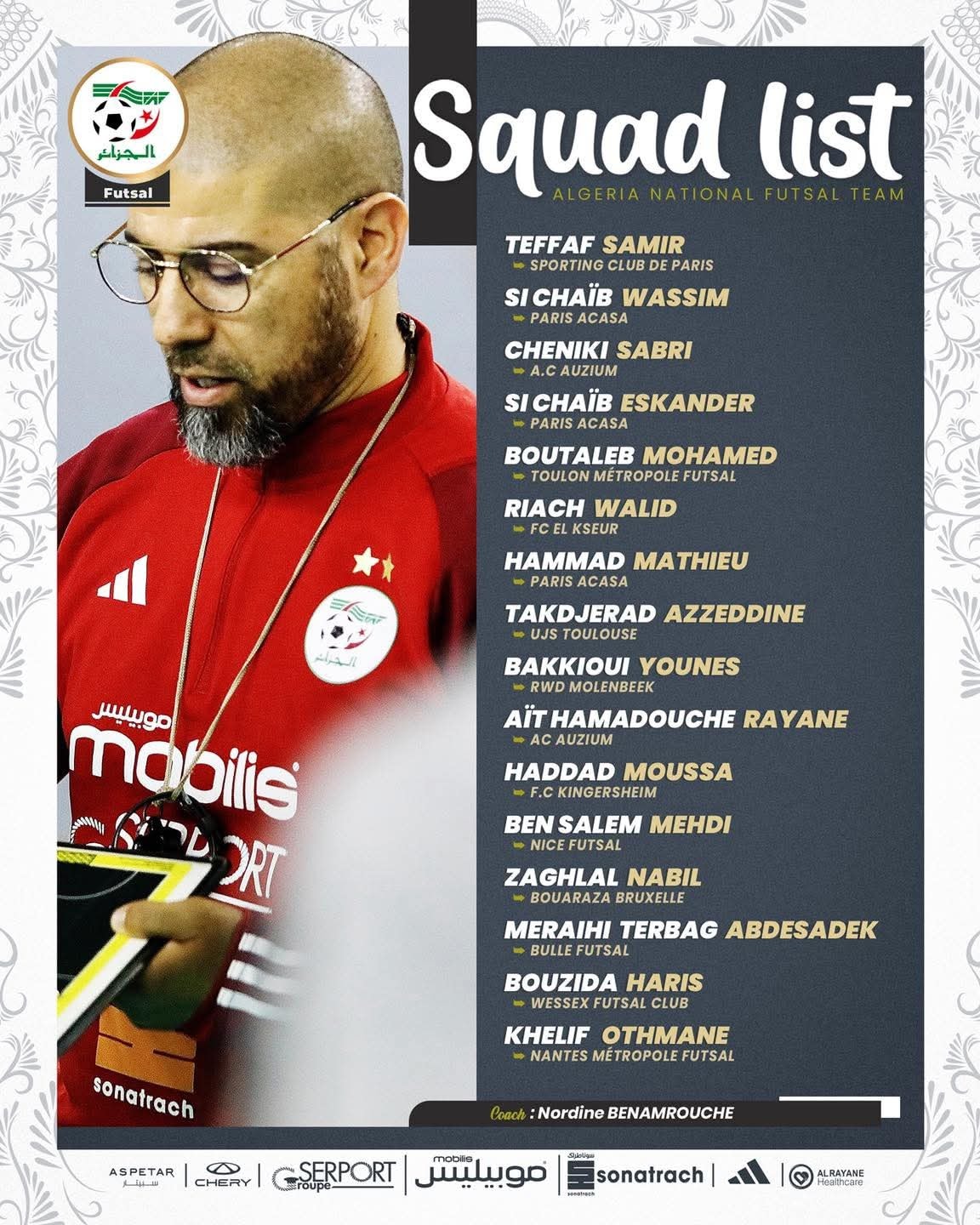 Dzair - قائمة المنتخب الوطني لكرة القدم داخل القاعة المعنية بالتربص ...