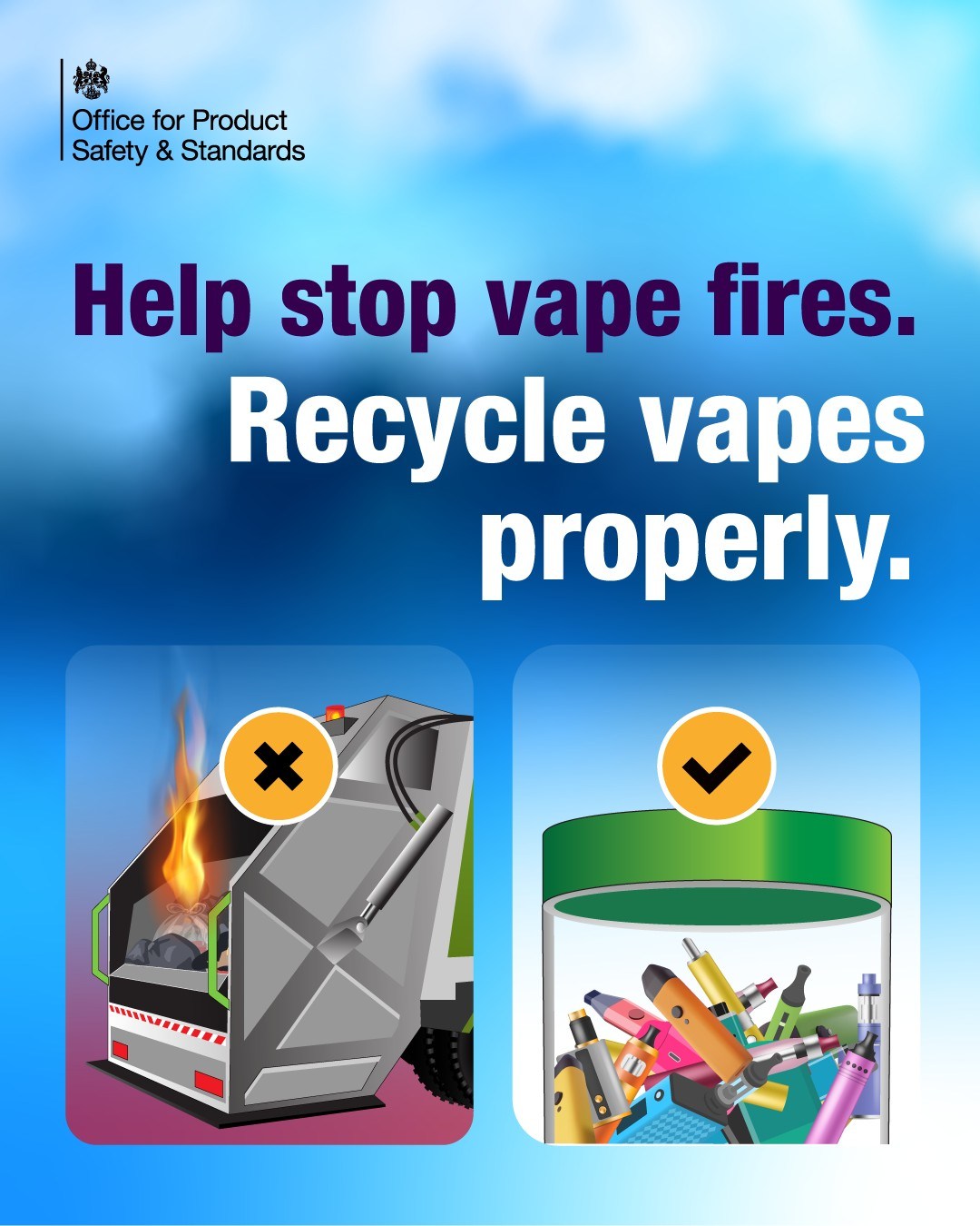 recycle vape batteries It will take you 30 seconds to drop a used at a recycling point. When vapes get crushed in general waste or mixed recycling, the can spark. That spark becomes pulse x zero nicotine Color:Copper Brown Allo Plus Disposable Kit