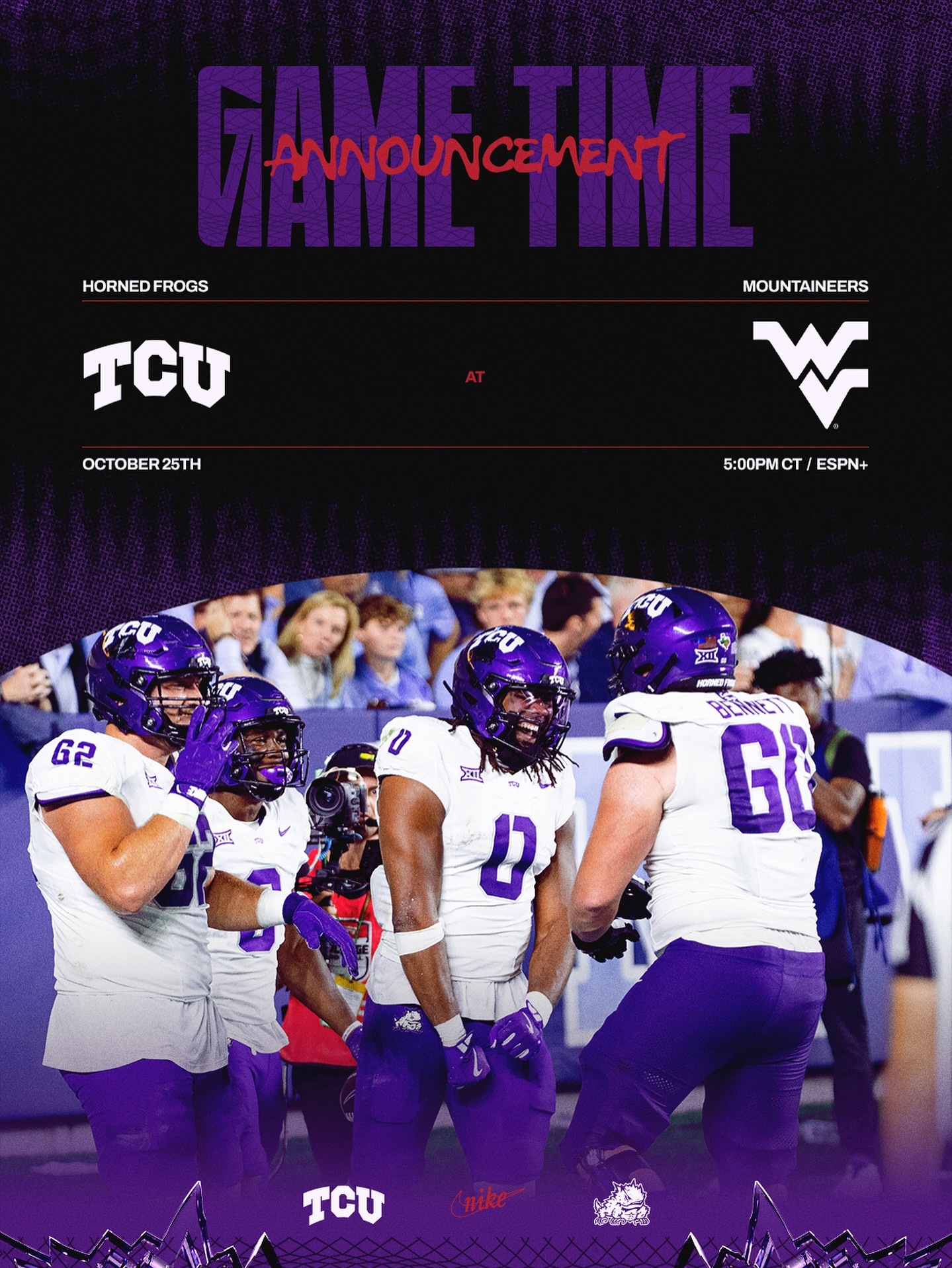 TCU Football - 🚨 GAME TIME ANNOUNCEMENT 🚨 Our Oct. 25th... | Facebook