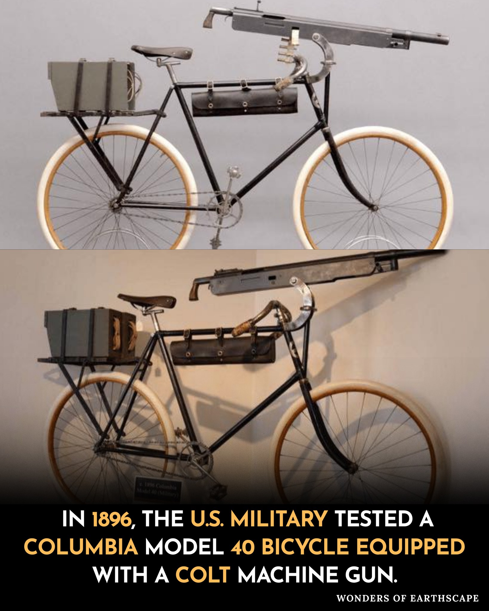1896 Columbia Model 40 bicycle with Colt machine gun