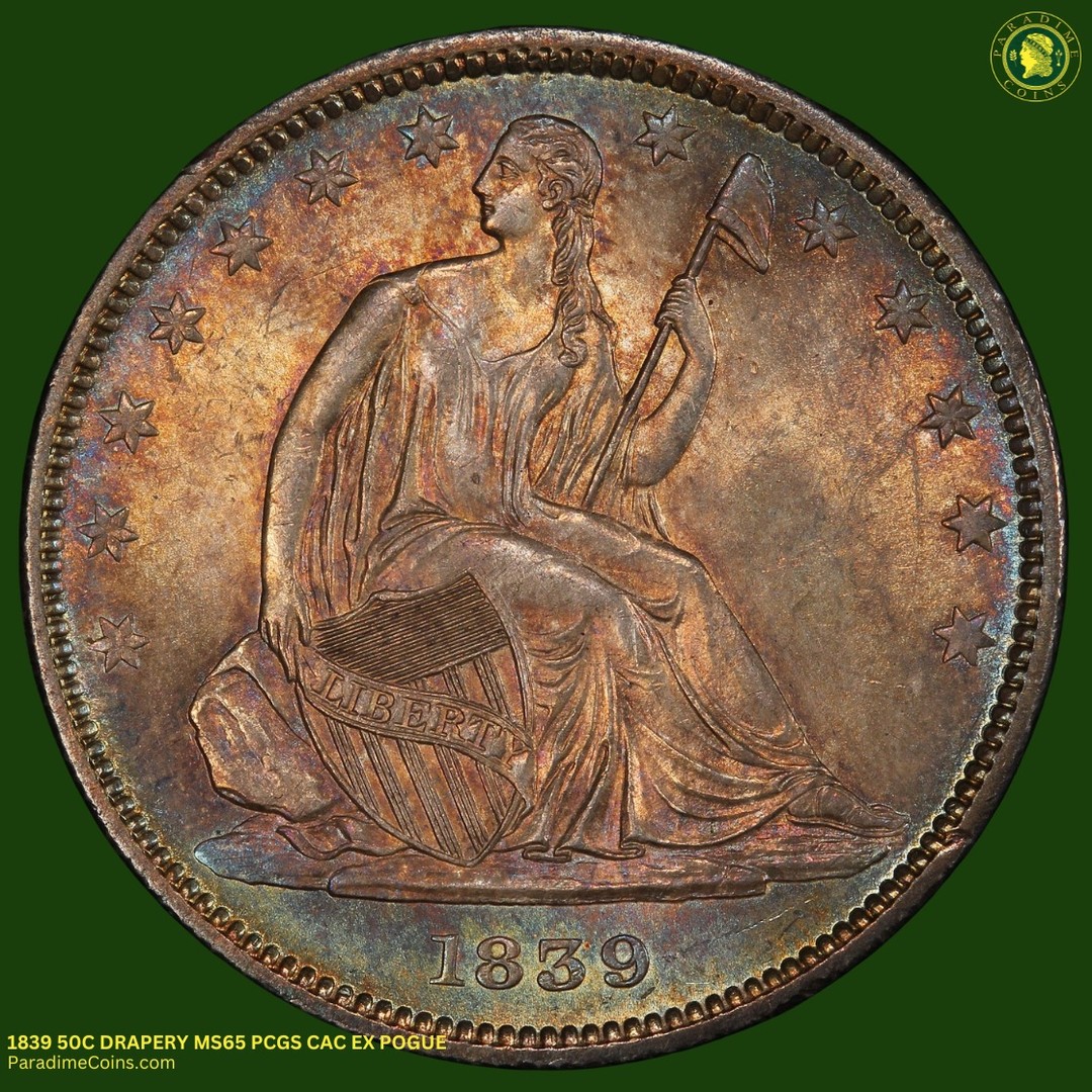 1839 Liberty Seated Half Dollar with Drapery MS65 PCGS CAC