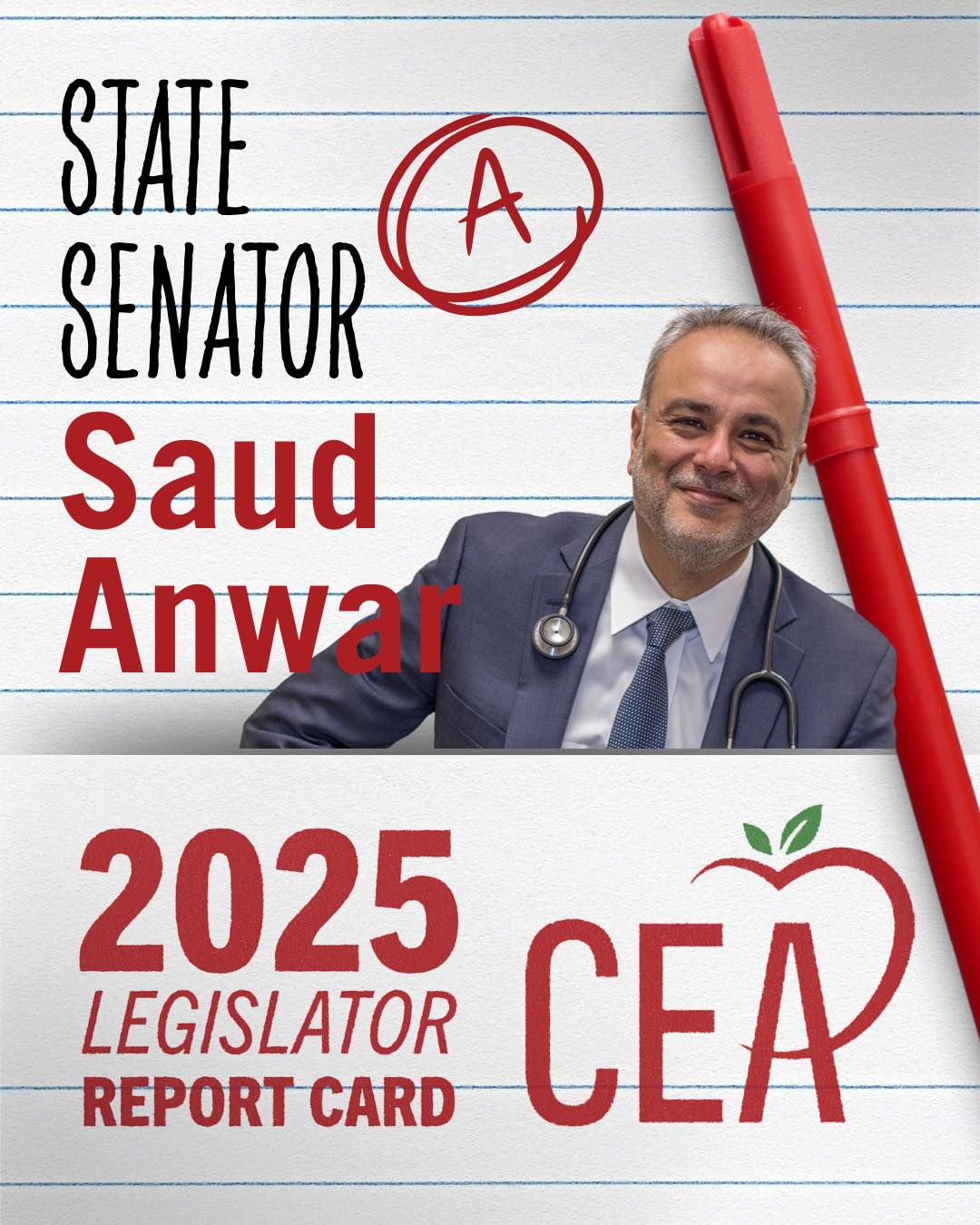 2025 Legislator Report Card |... - Senator Saud Anwar | Facebook