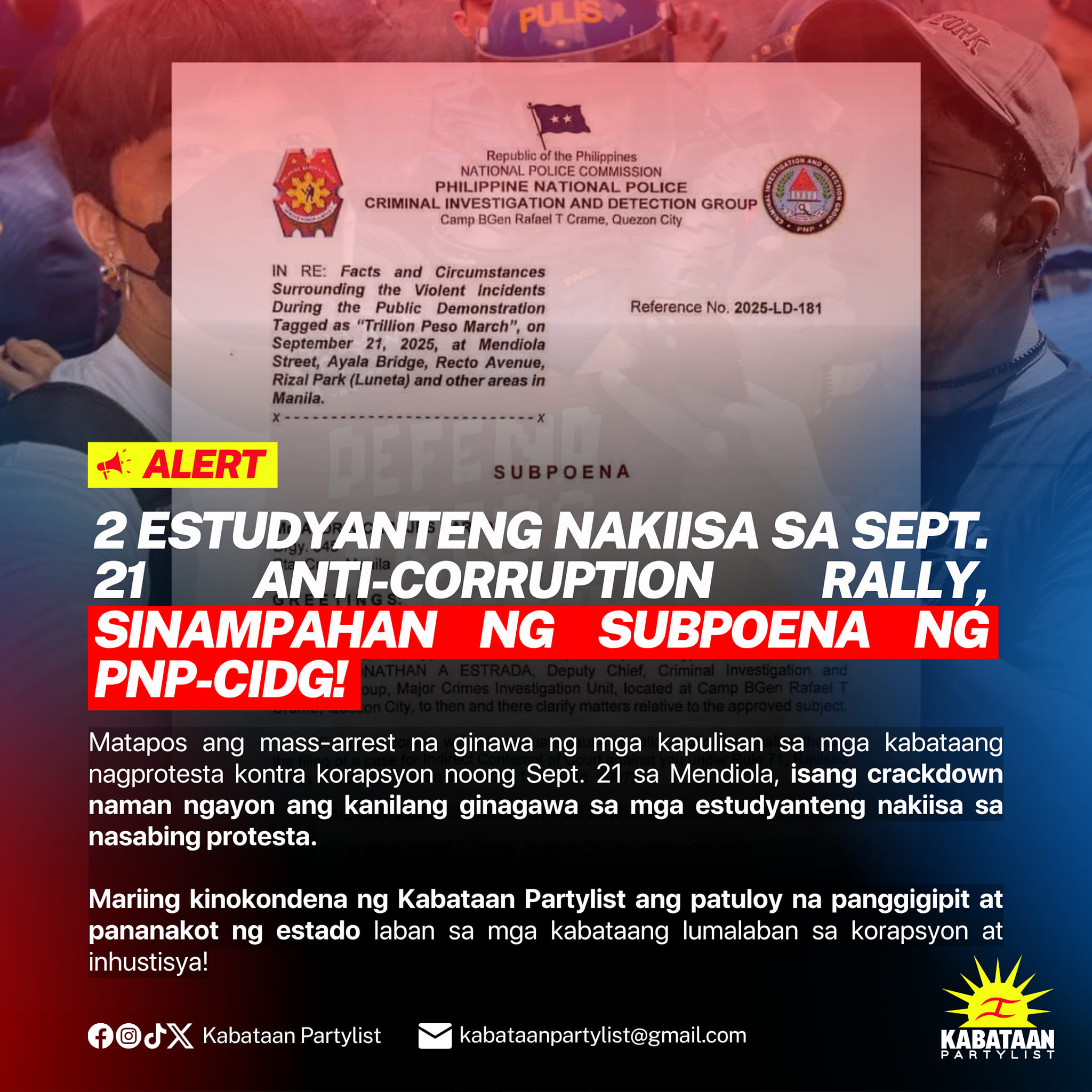 KABATAAN - 2 ESTUDYANTENG NAKIISA SA SEPT. 21 ANTI-CORRUPTION RALLY ...
