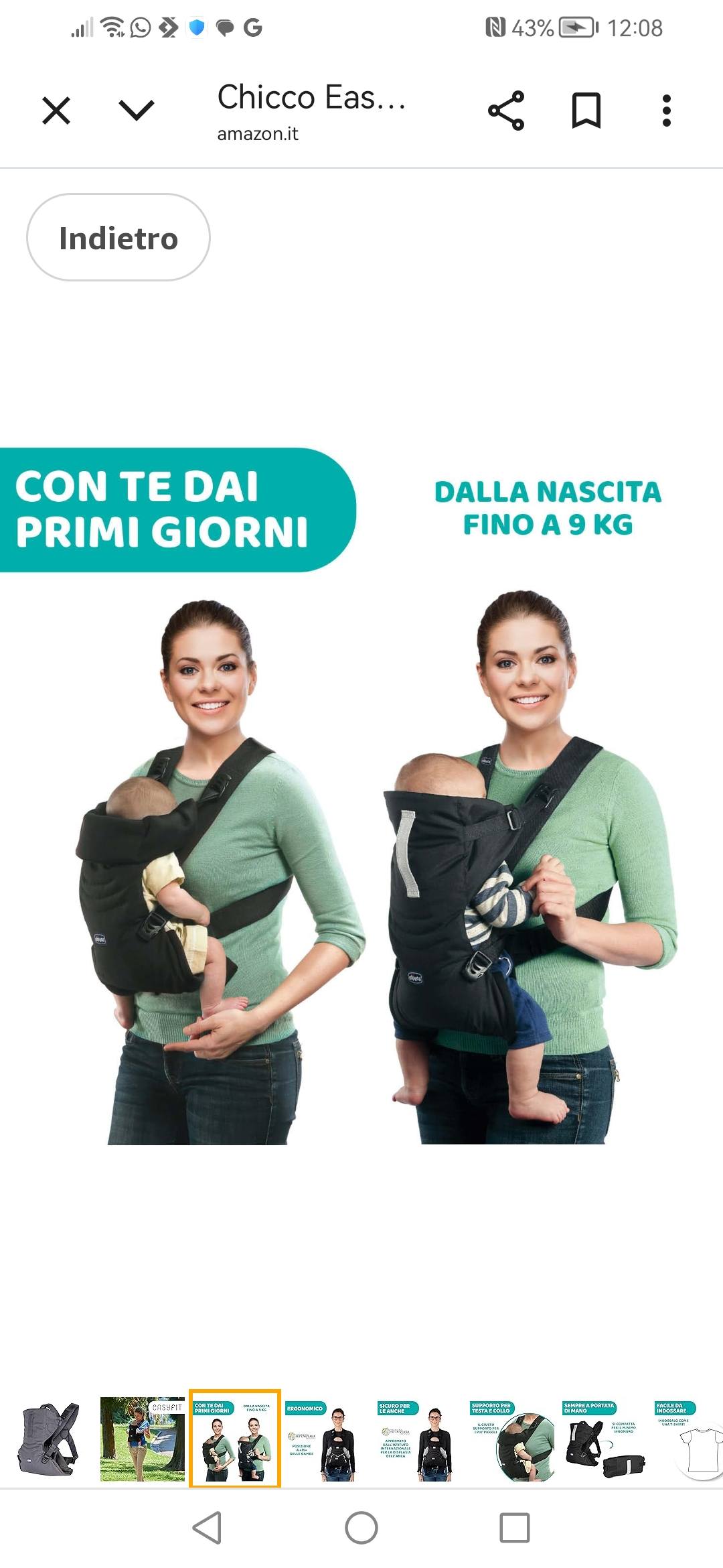 Marsupio Chicco EasyFit – Ergonomico Dalla Nascita A 9 Kg – Fronte Mamma E Fronte Strada, Regolabile, Sostegno Testa E Collo