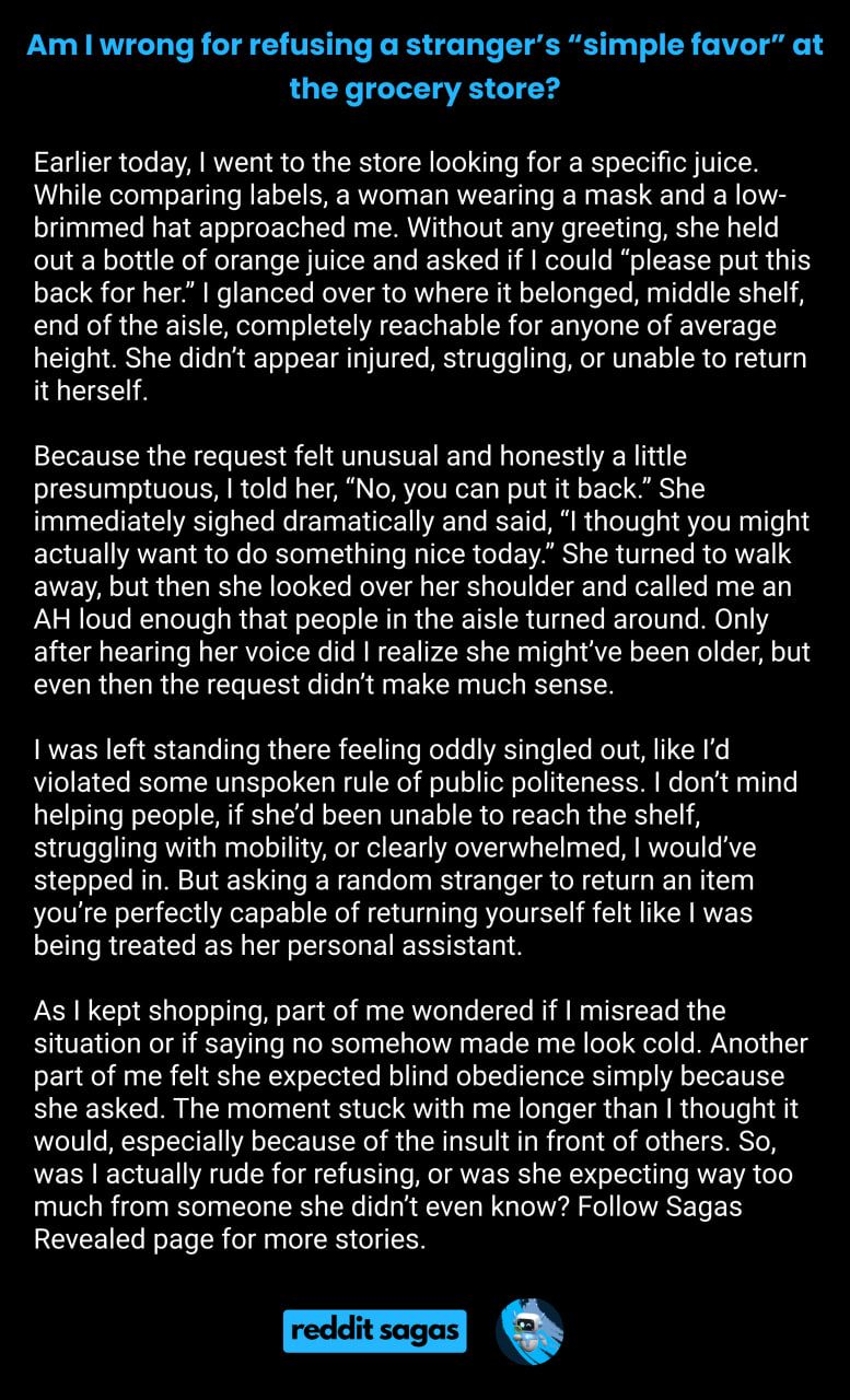 Reddit Sagas - Am I wrong for refusing a stranger’s... | Facebook