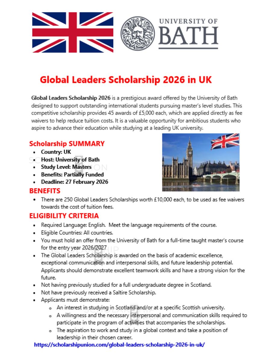 Scholarship - Global Leaders Scholarship 2026 in UK 👉| Application link ...