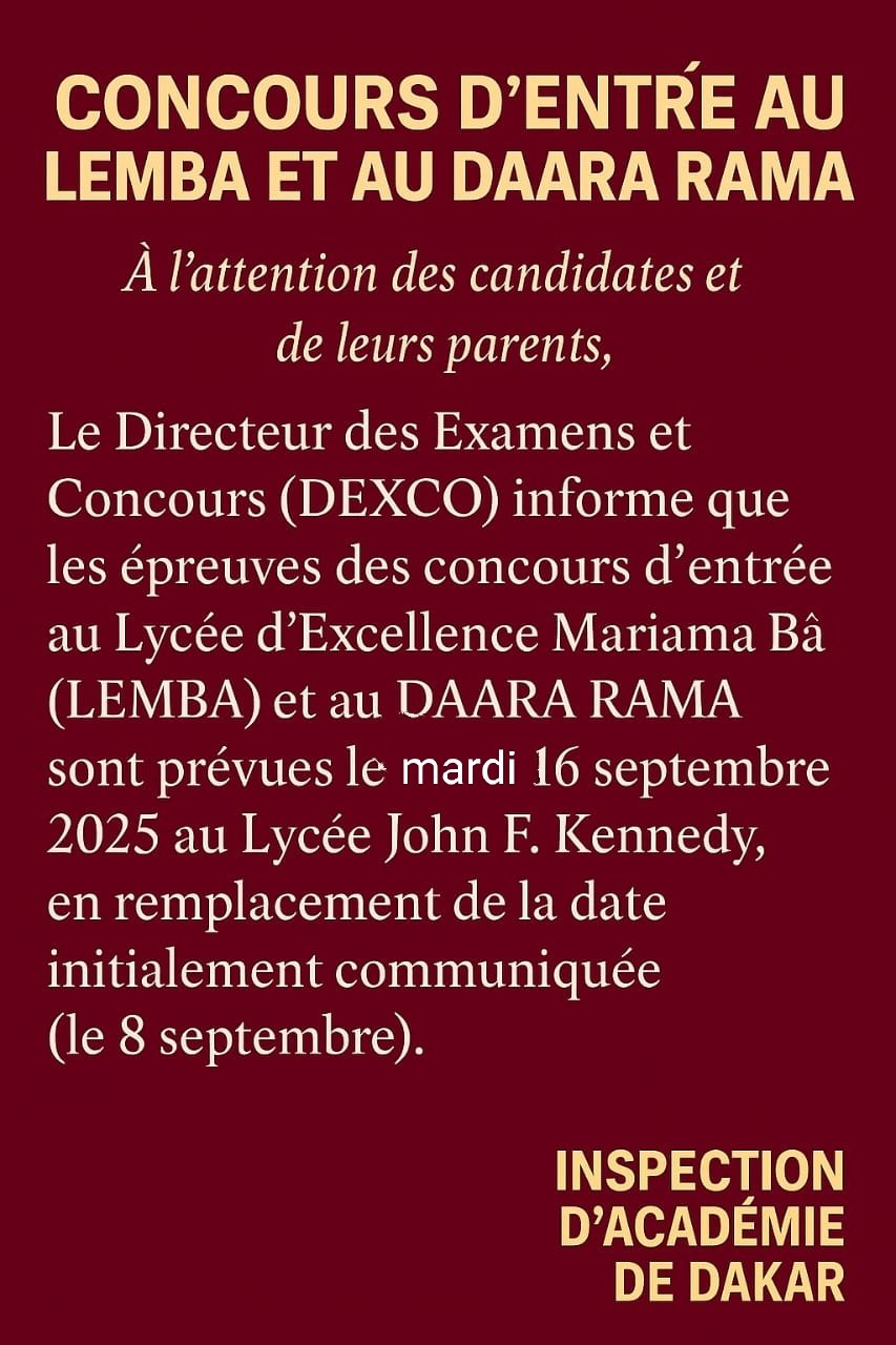 IA - CONCOURS D’ENTRÉE AU LEMBA ET AU DAARA RAMA À l’attention des ...