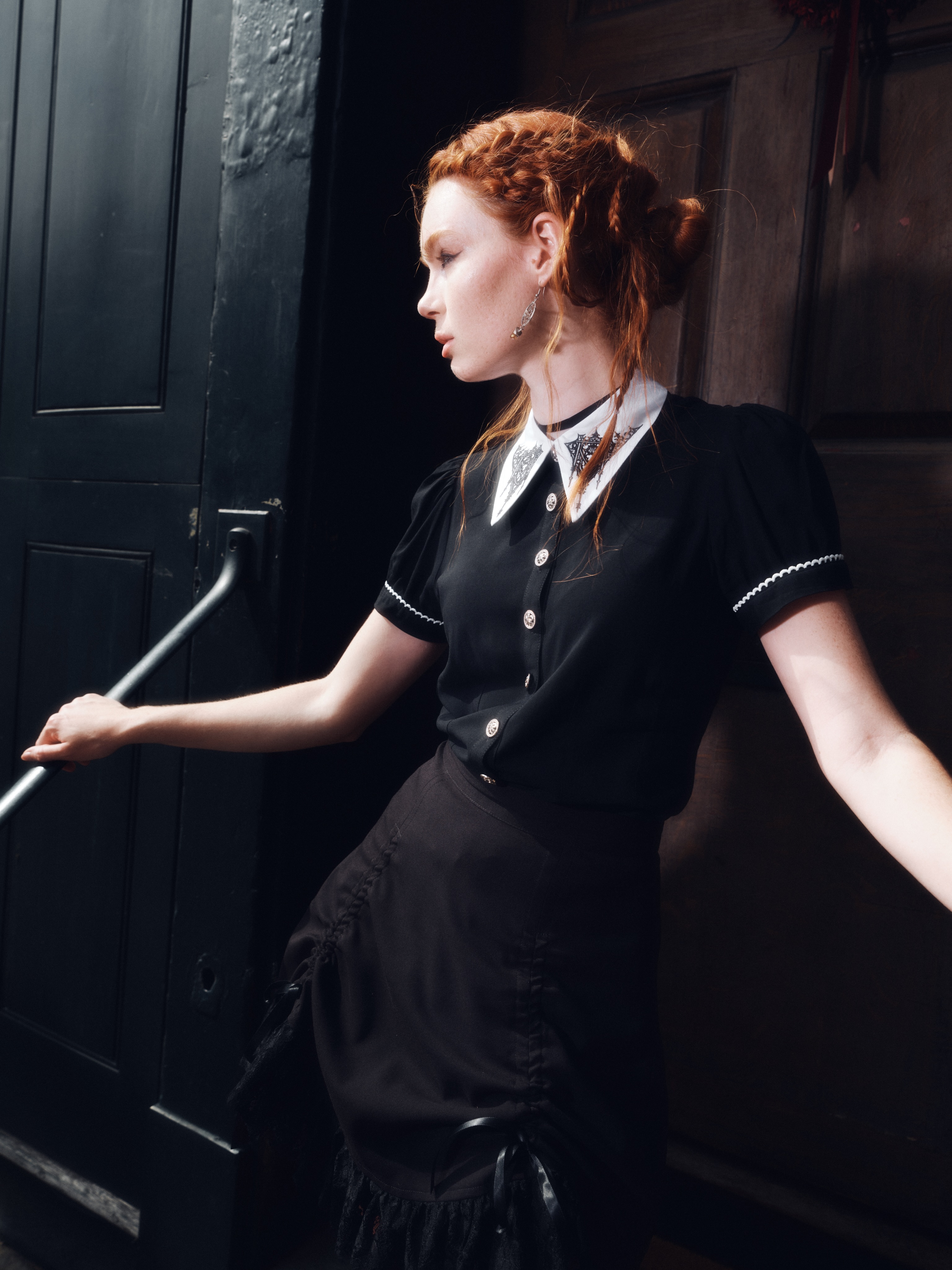 wednesday addams black dress white collar The Elizabeth Blouse giving us that feeling…🦇🖤 accurate and directly inspired exclude_hide Black Patent Leather Shoes Size:6/38
