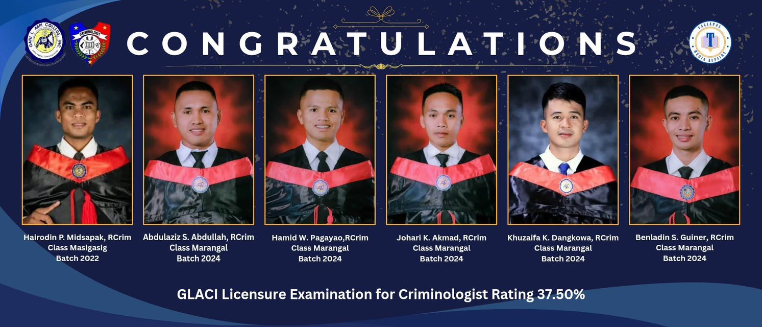 🎉 GLACI CELEBRATES NEW CRIMINOLOGISTS! 🎉 Gani L. Abpi College Inc ...