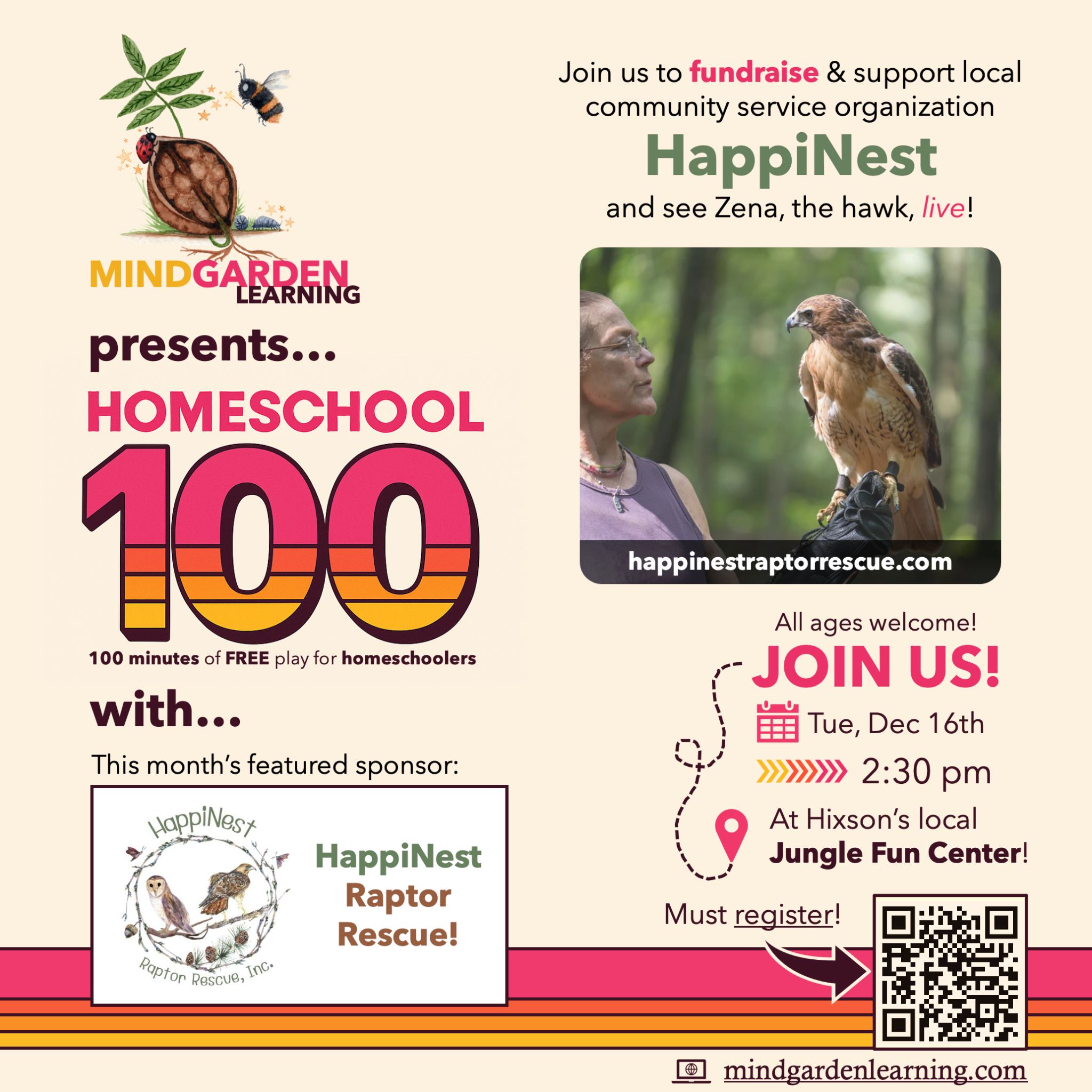 🦅 Homeschool 100: HappiNest Raptor Rescue Day with Zena the Hawk