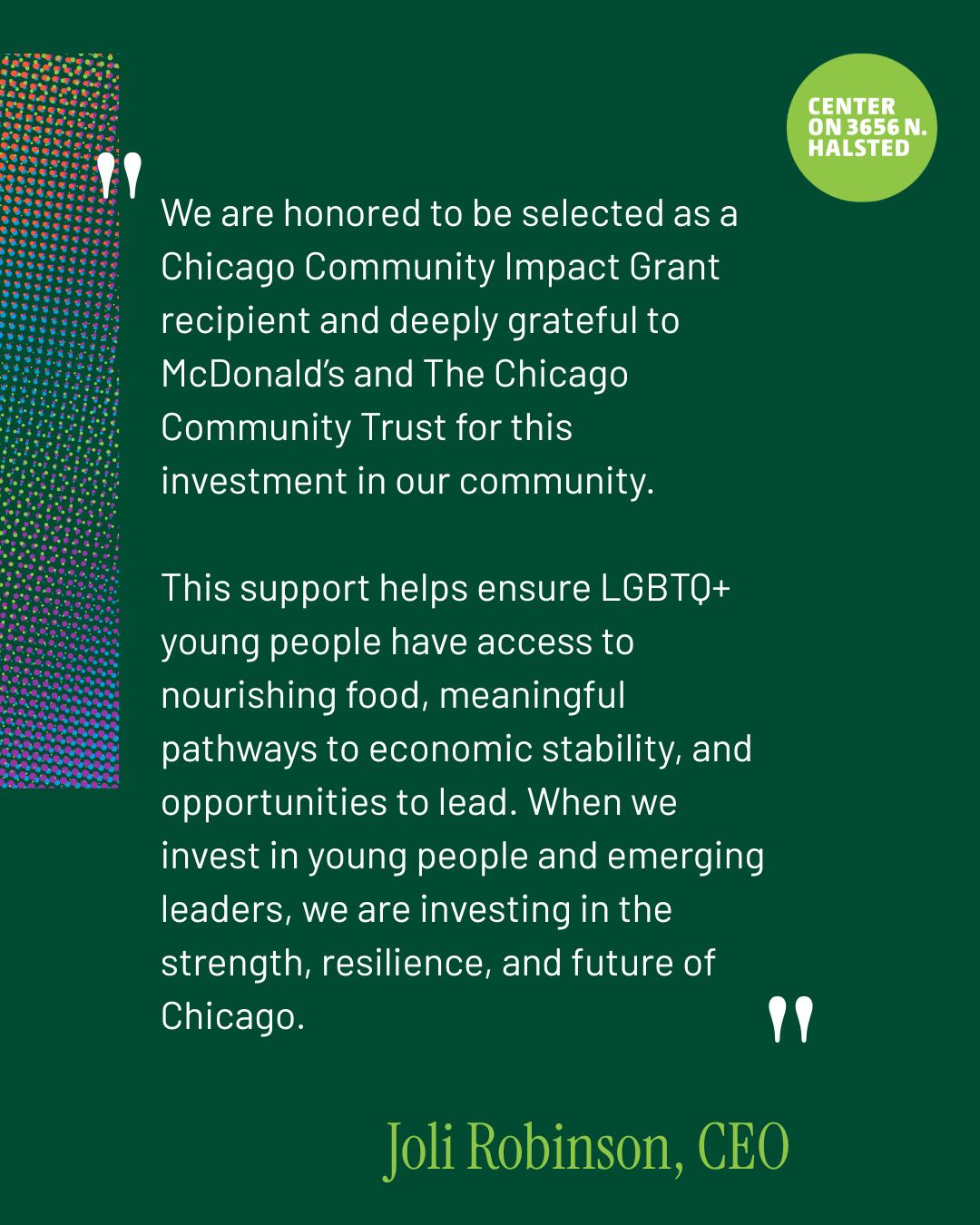 We’re honored to be selected as a 2026... - Center on Halsted | Facebook