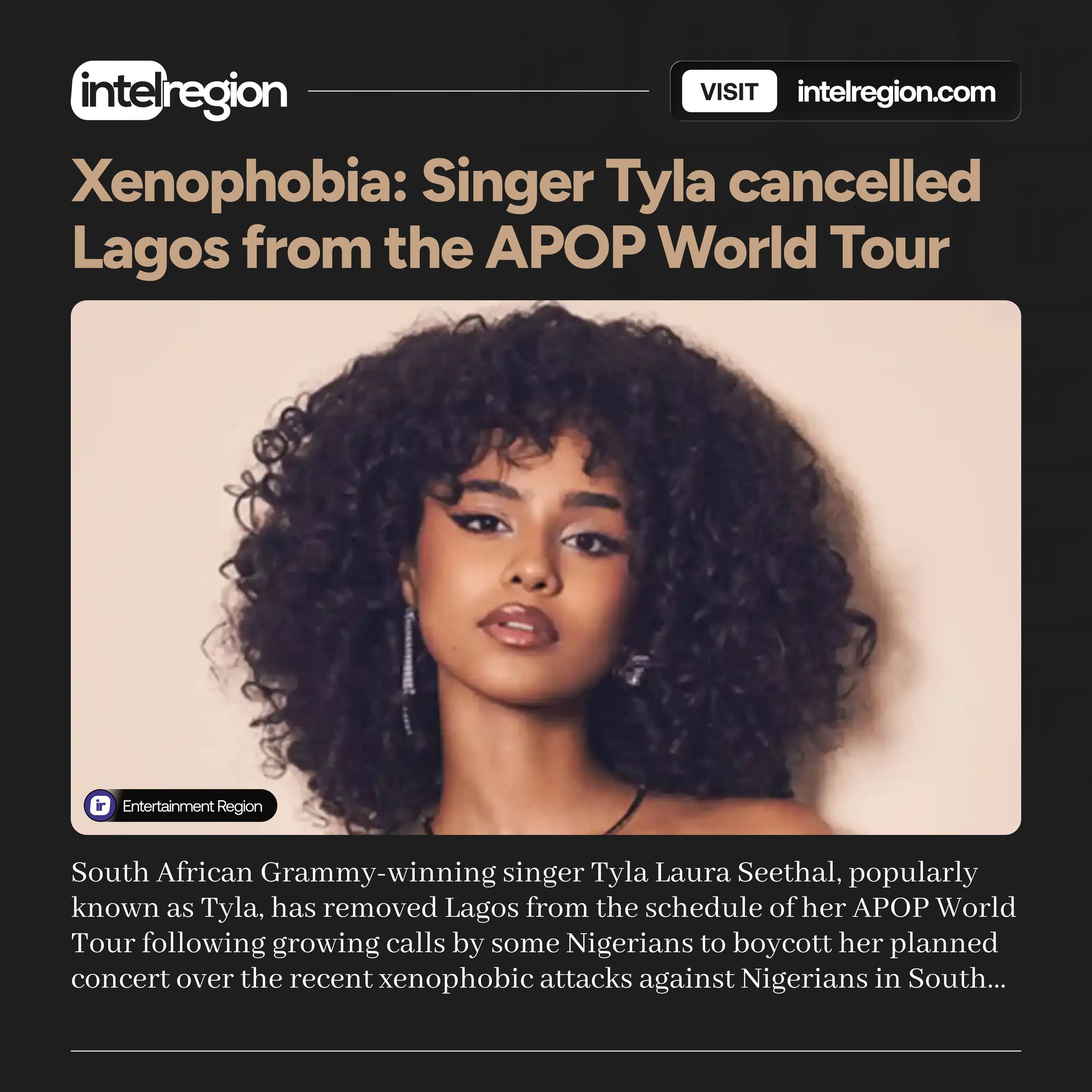 Intel - Xenophobia: Singer Tyla cancelled Lagos from the APOP