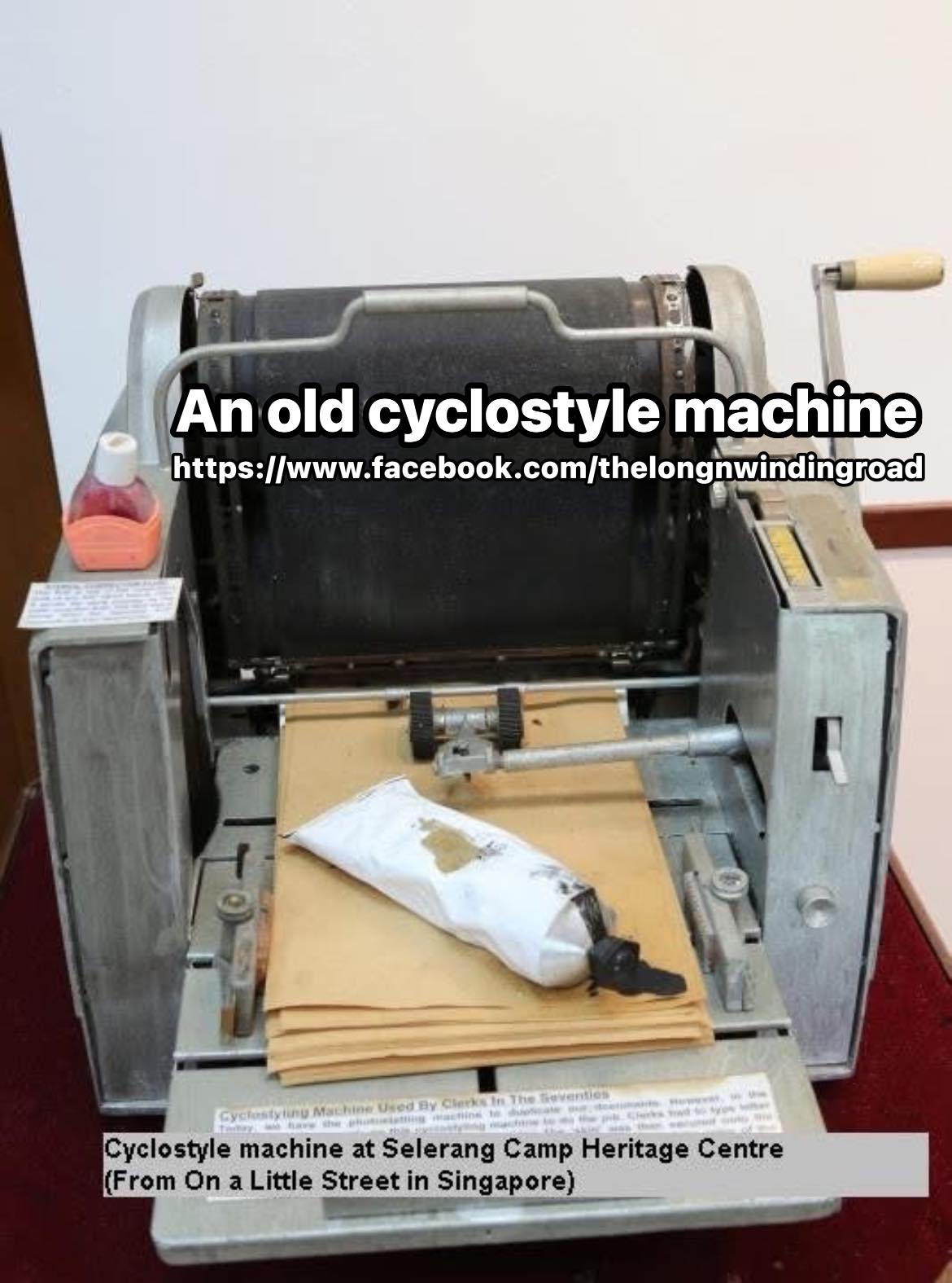 An old cyclostyle machine on... - The Long and Winding Road | Facebook
