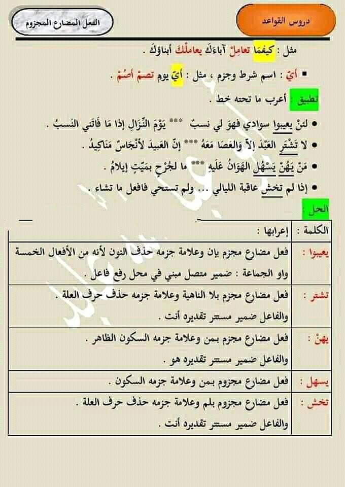 بعض قواعد اللغة العربية ملخصات اولى ثانوي جذع مشترك اداب Facebook
