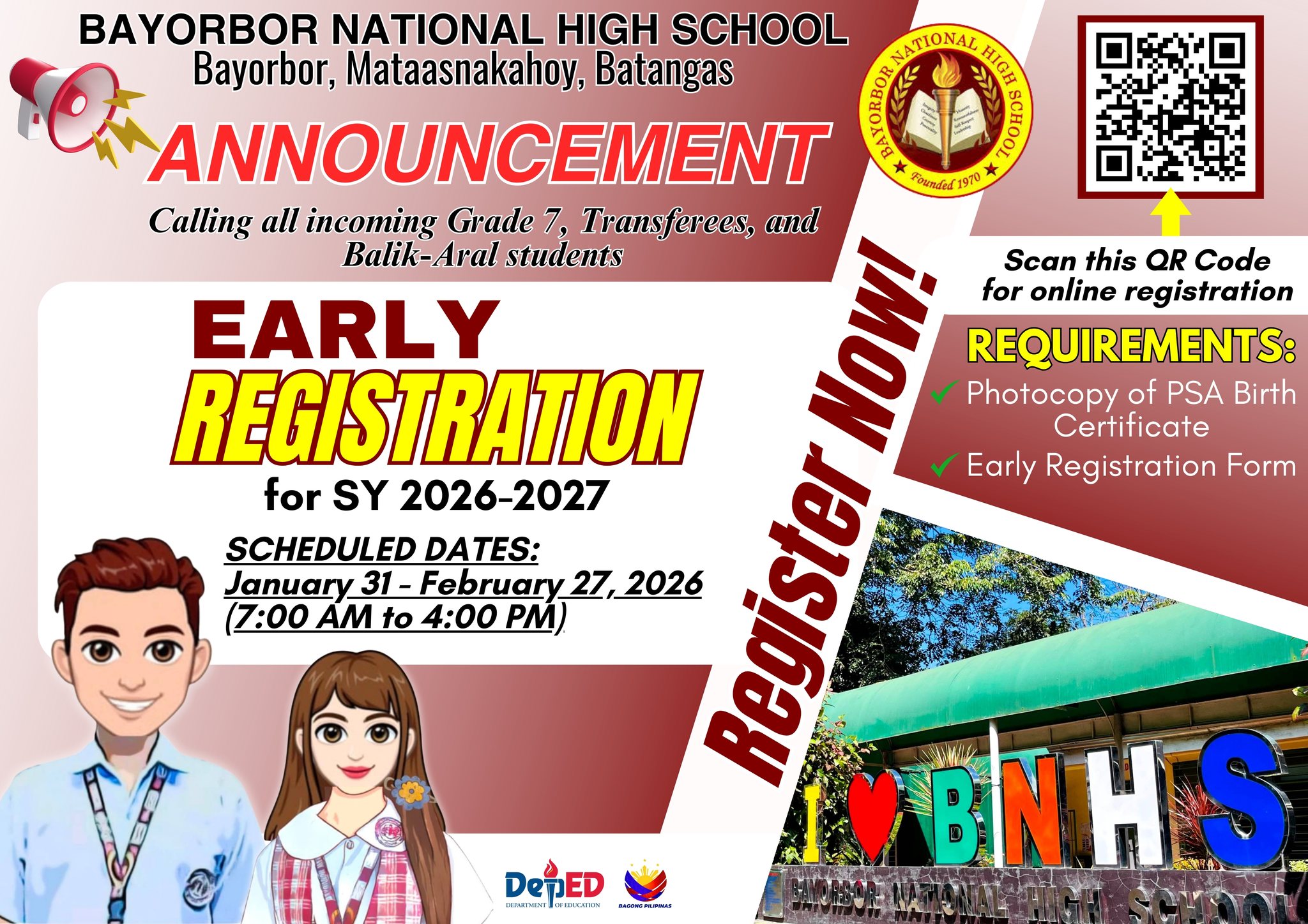 DepEd - 📣ANNOUNCEMENT: EARLY REGISTRATION FOR SY 2026-2027 Calling all ...