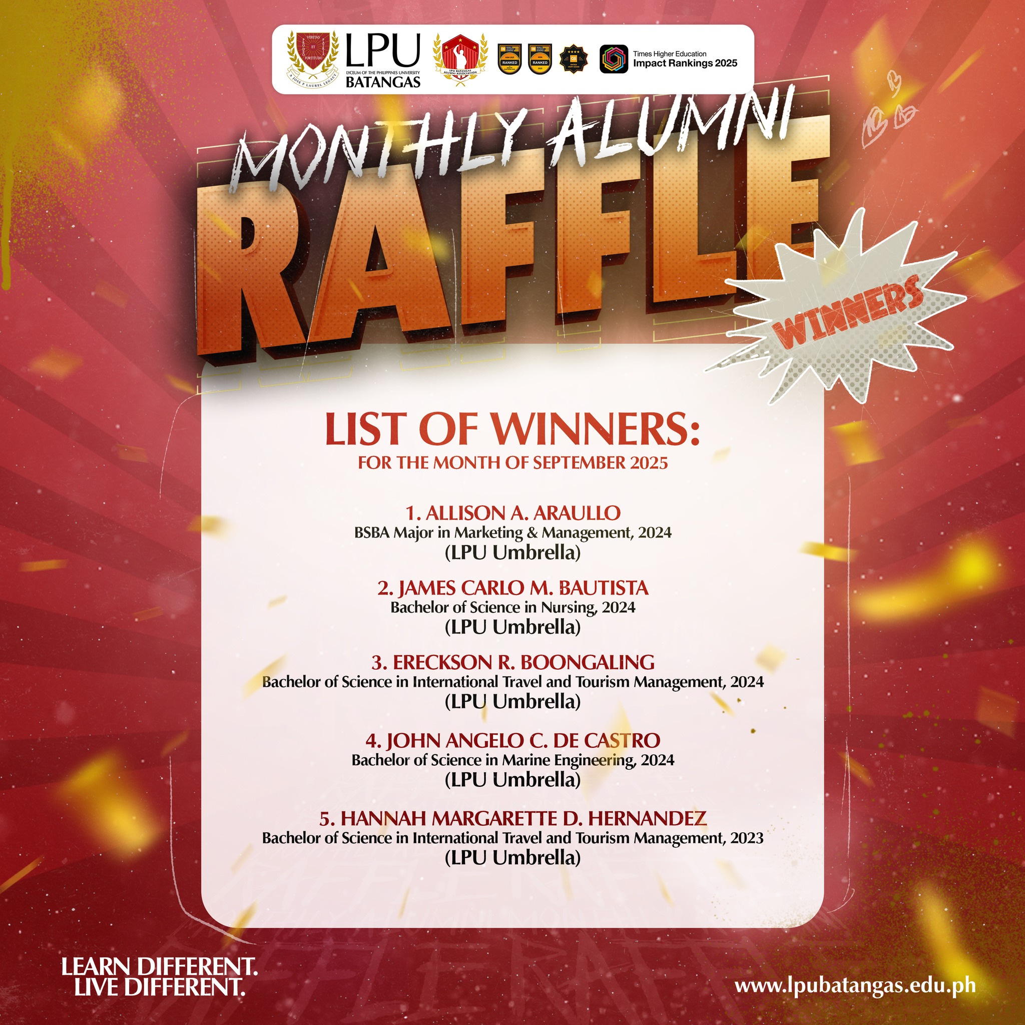 𝐌𝐎𝐍𝐓𝐇𝐋𝐘 𝐀𝐋𝐔𝐌𝐍𝐈 𝐑𝐀𝐅𝐅𝐋𝐄... - LPU Batangas Alumni Association | Facebook