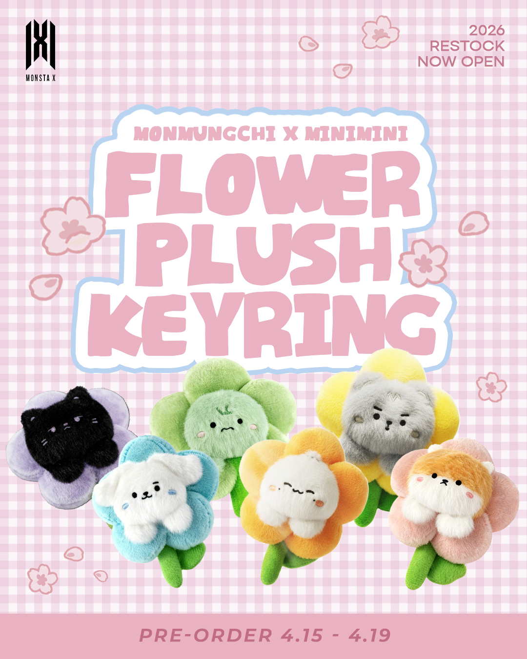 🌸 2026 MONSTA X MONMUNGCHI X MINIMINI FLOWER PLUSH KEYRING