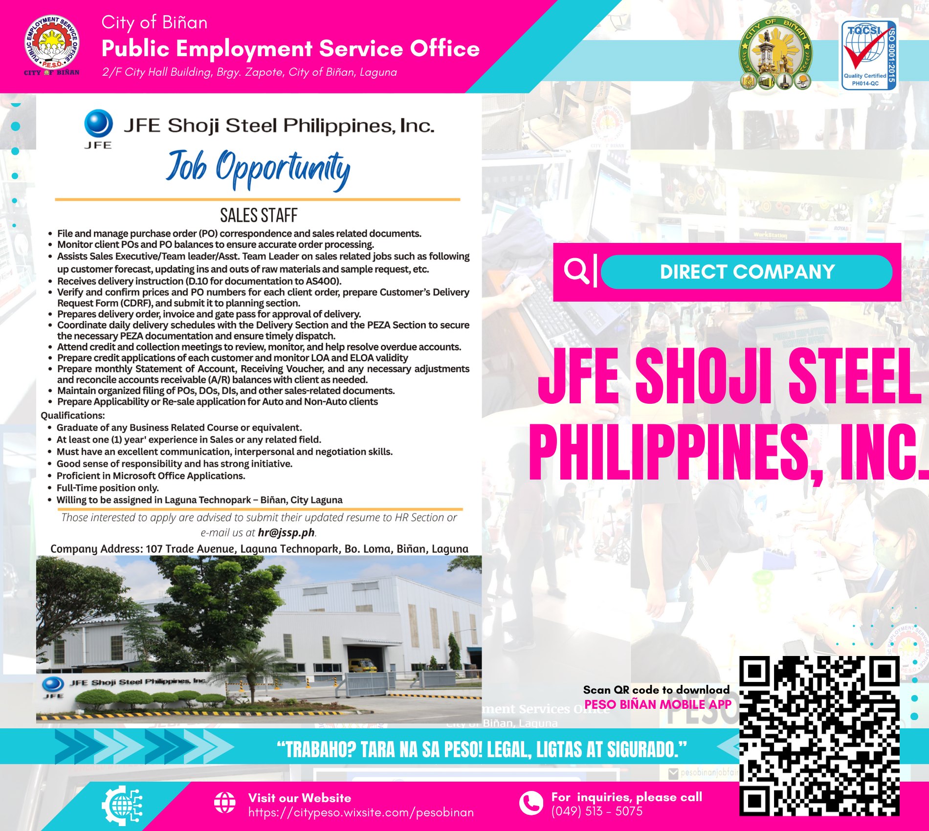 PESO Binan - ‼ JFE SHOJI STEEL PHILIPPINES, INC. is... | Facebook