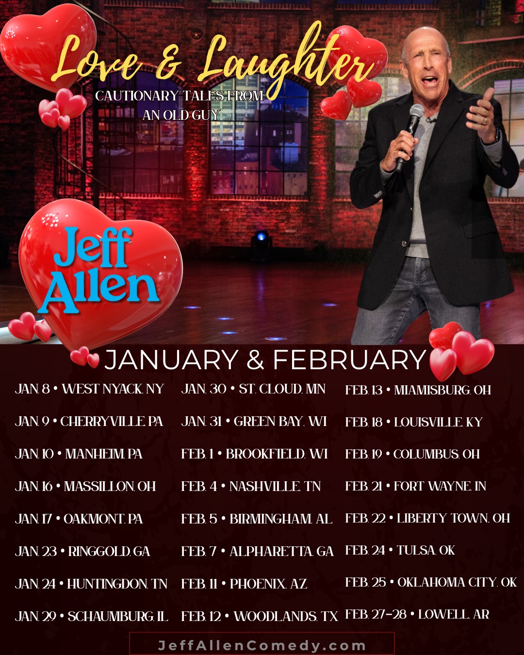 Jeff - Catch me live — I’m touring all next year. Over a hundred dates ...