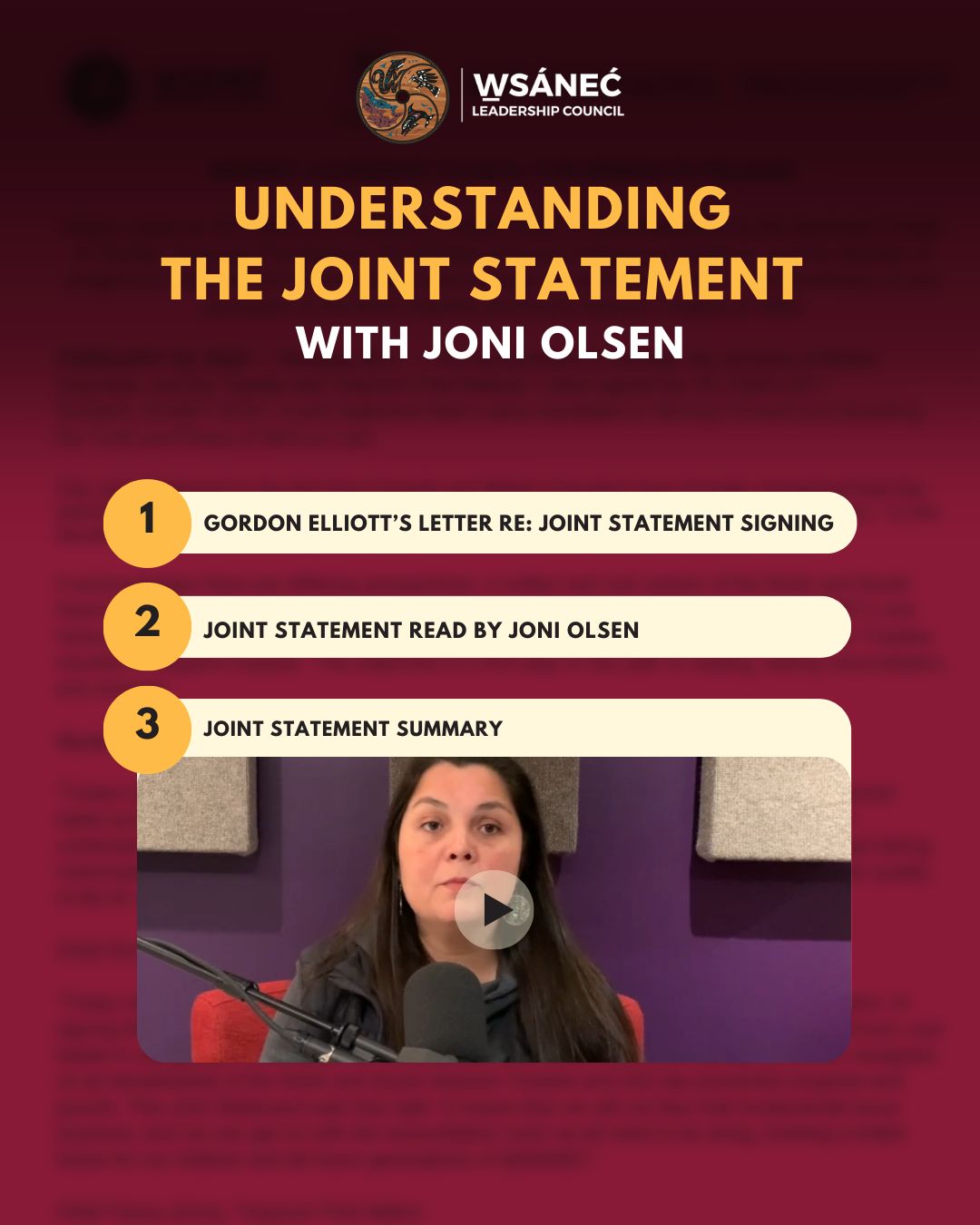 W̱SÁNEĆ - 📜 Joni Olsen on the Joint Statement 🌿 Joni Olsen breaks down ...