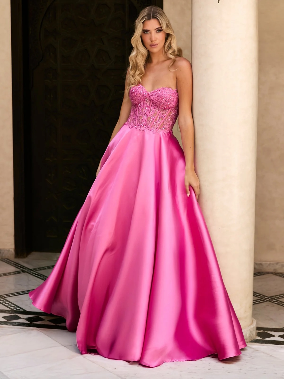 royal blue and hot pink dress Keeley 💗✨ How stunning is our ballgown?! Available now in pink, light blue 🙌🏼 @dress2party www.dress2party.net Main Fabric Content:55% POLYESTER