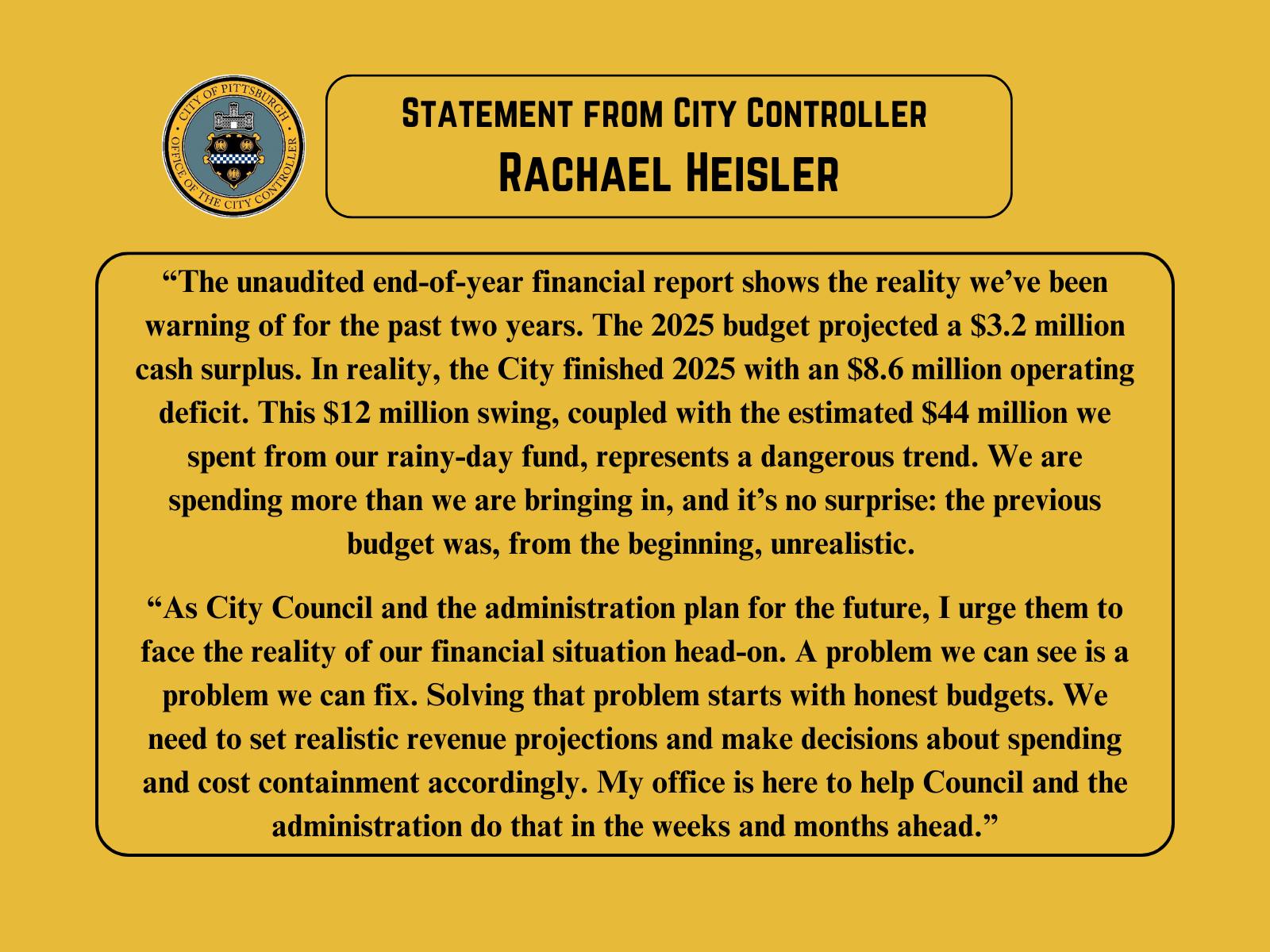 City - My statement below on the 2025 end-of-year financial report. You ...