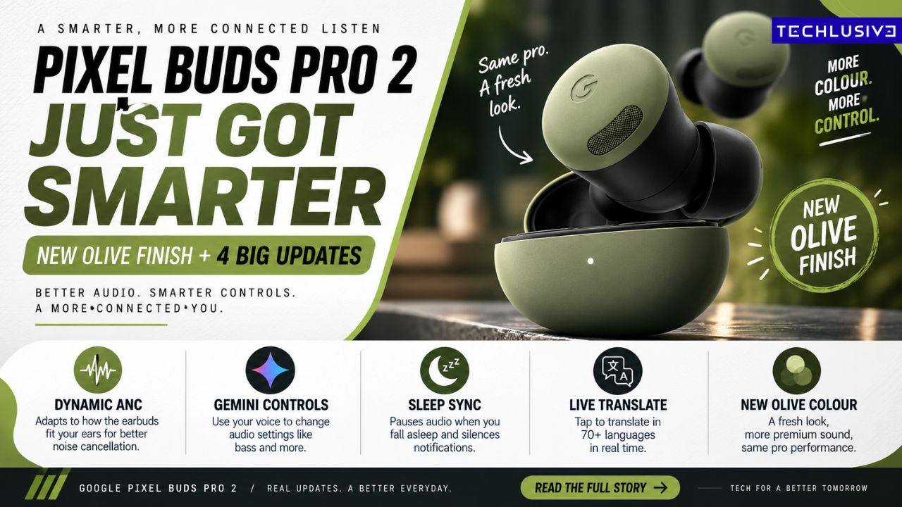 Google Pixel Buds Pro 2 get a new Olive colour option. Dynamic ANC