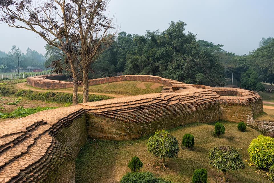 World - Plinth of northern rampart wall of Mahasthangarh citadel with ...