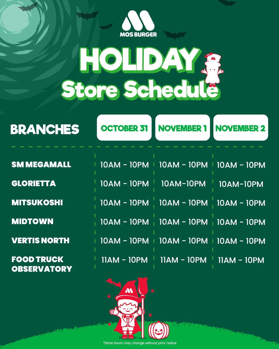 MOS - Please be informed of our operating schedule for October 31 to ...