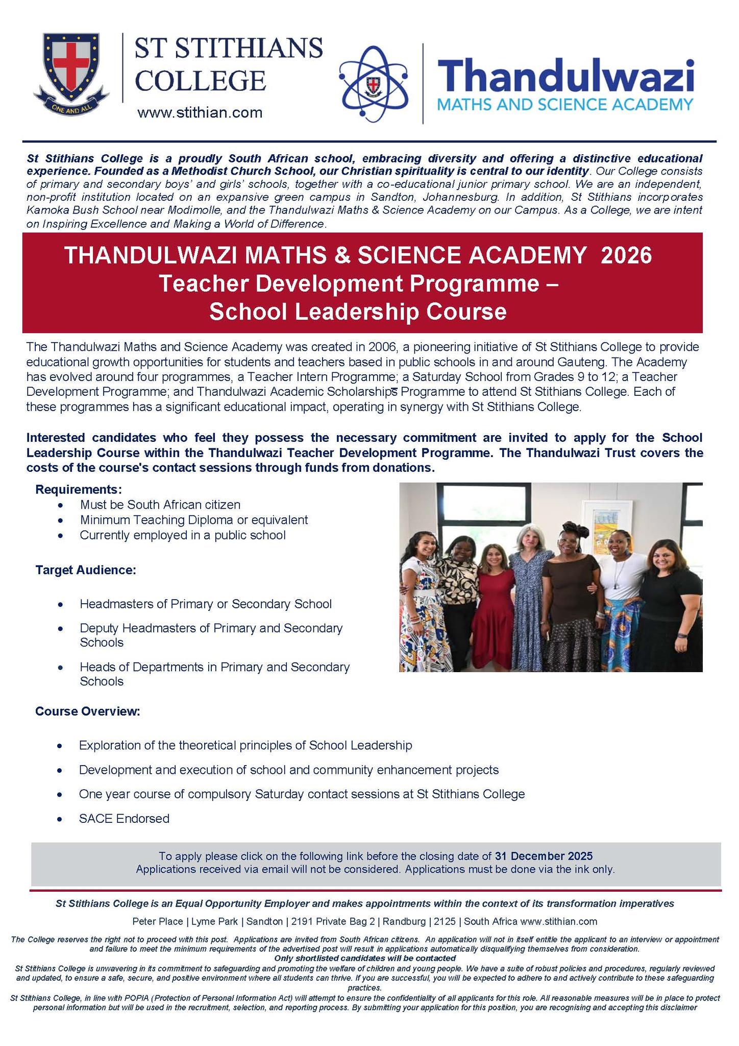 Thandulwazi - TEACHER DEVELOPMENT PROGRAMME School Leadership Course ...