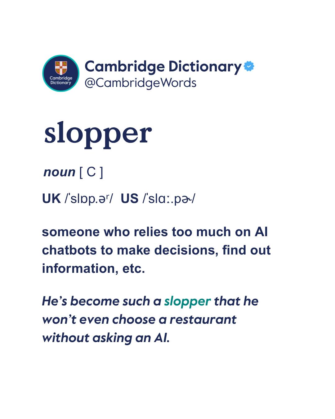 Can t choose what to eat, buy or do without asking a chatbot first You might be a slopper Vote for this word to be added to the dictionary - link in