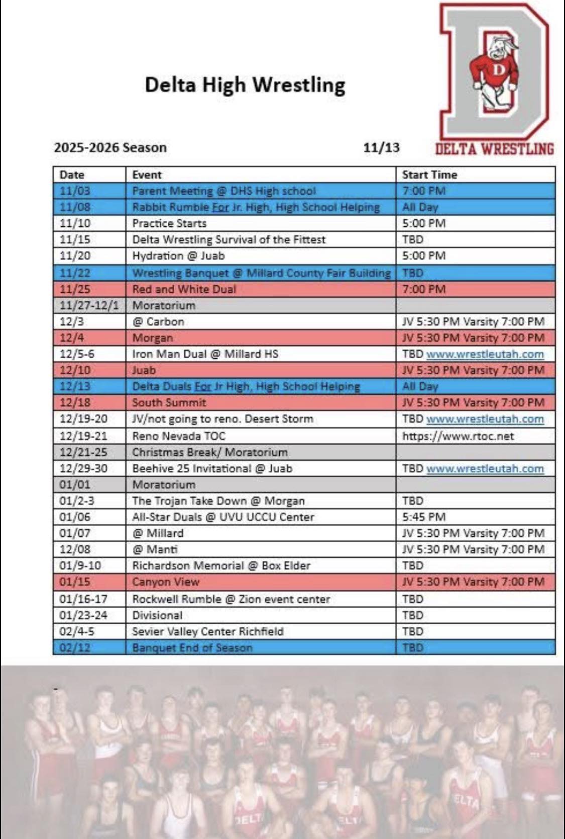 Delta - Updates - Divisionals are at Union HS on the 23rd only. | Facebook