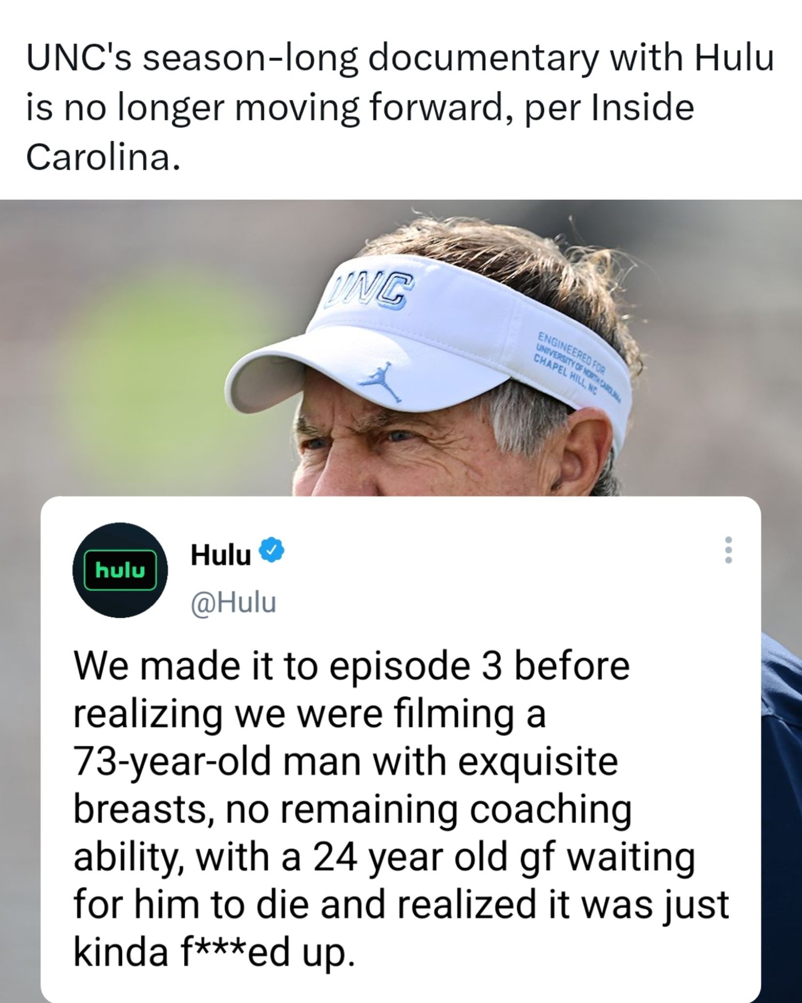 The Sports - Hulu has cancelled the UNC documentary with Bill Belichick ...