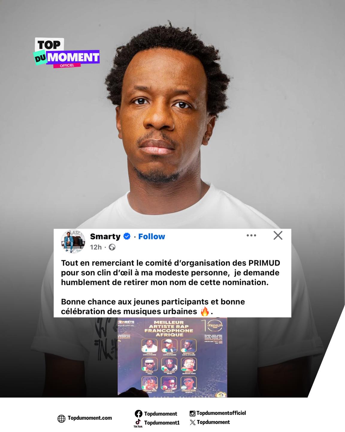 Topdumoment - Smarty réagit à sa nomination au Primud dans la catégorie ...