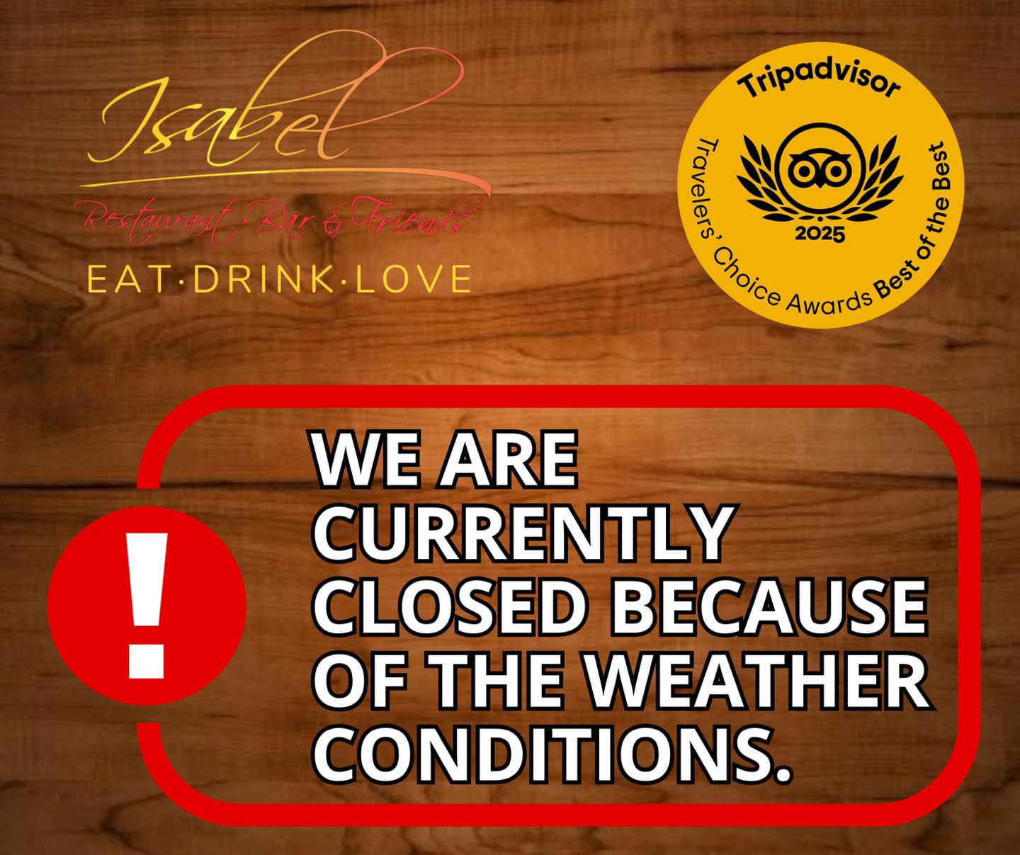 Isabel - ☔ We’re taking a brief pause because of the weather. Stay safe ...